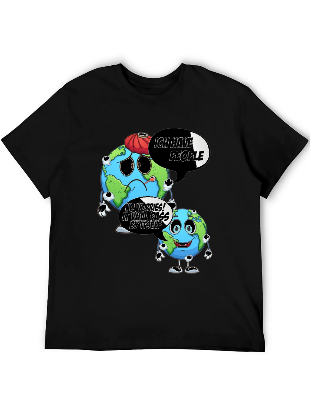 Cartoon Earth Graphic Black T-Shirt