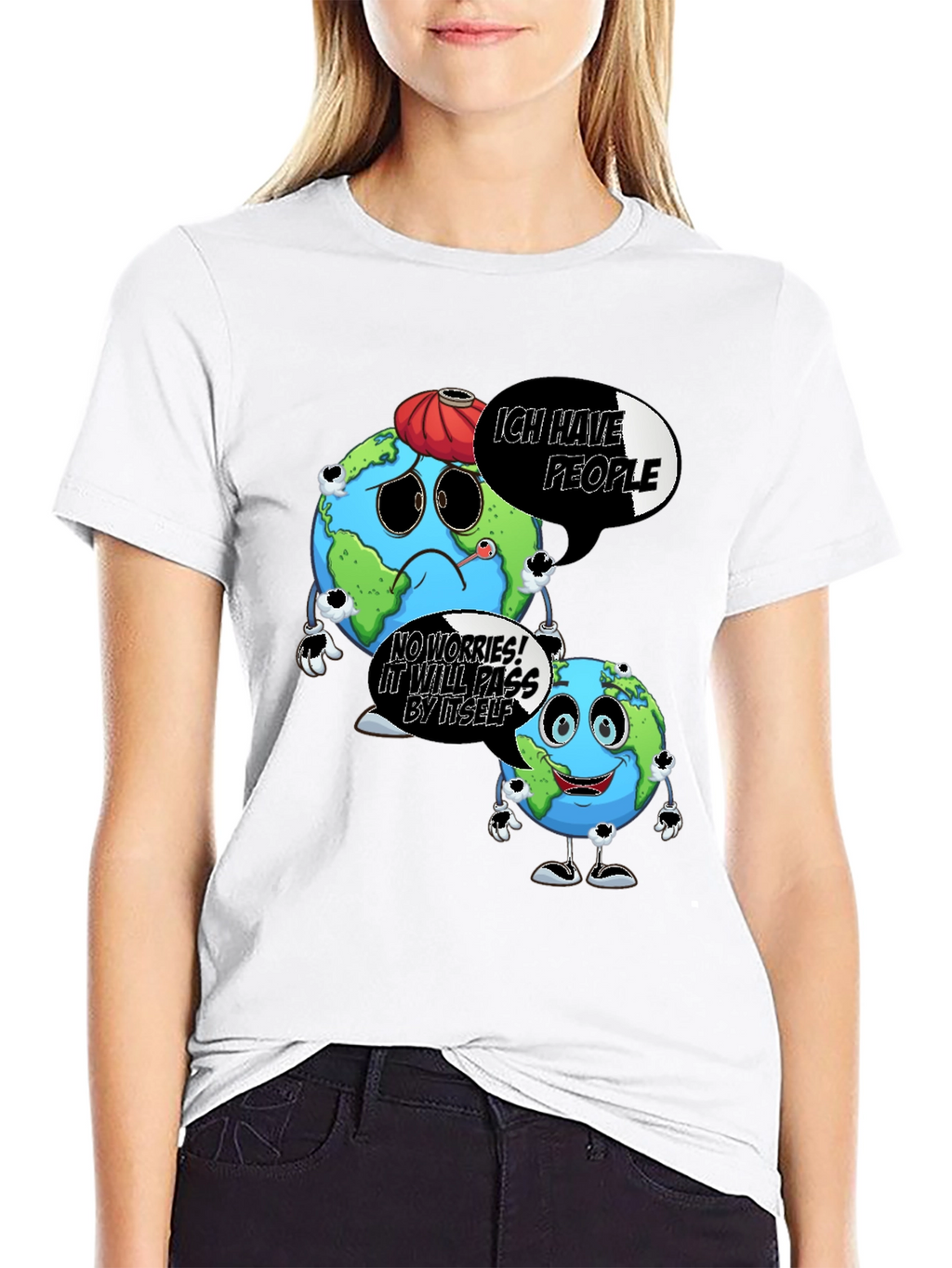 Cartoon Earth Graphic Black T-Shirt