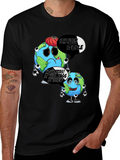 Cartoon Earth Graphic Black T-Shirt