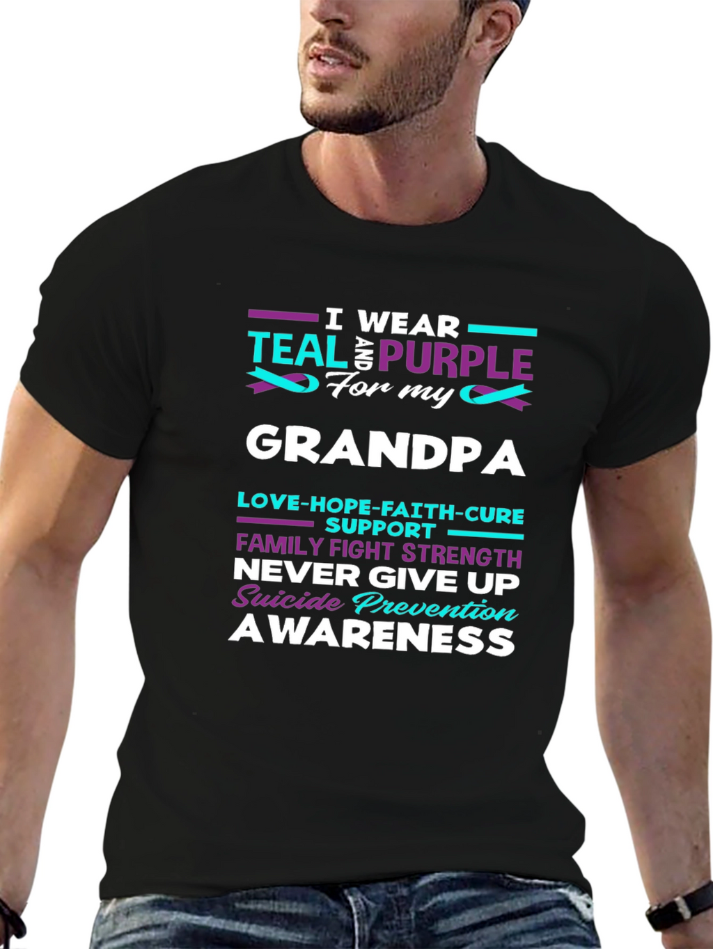 Teal & Purple Suicide Awareness Grandpa T-Shirt