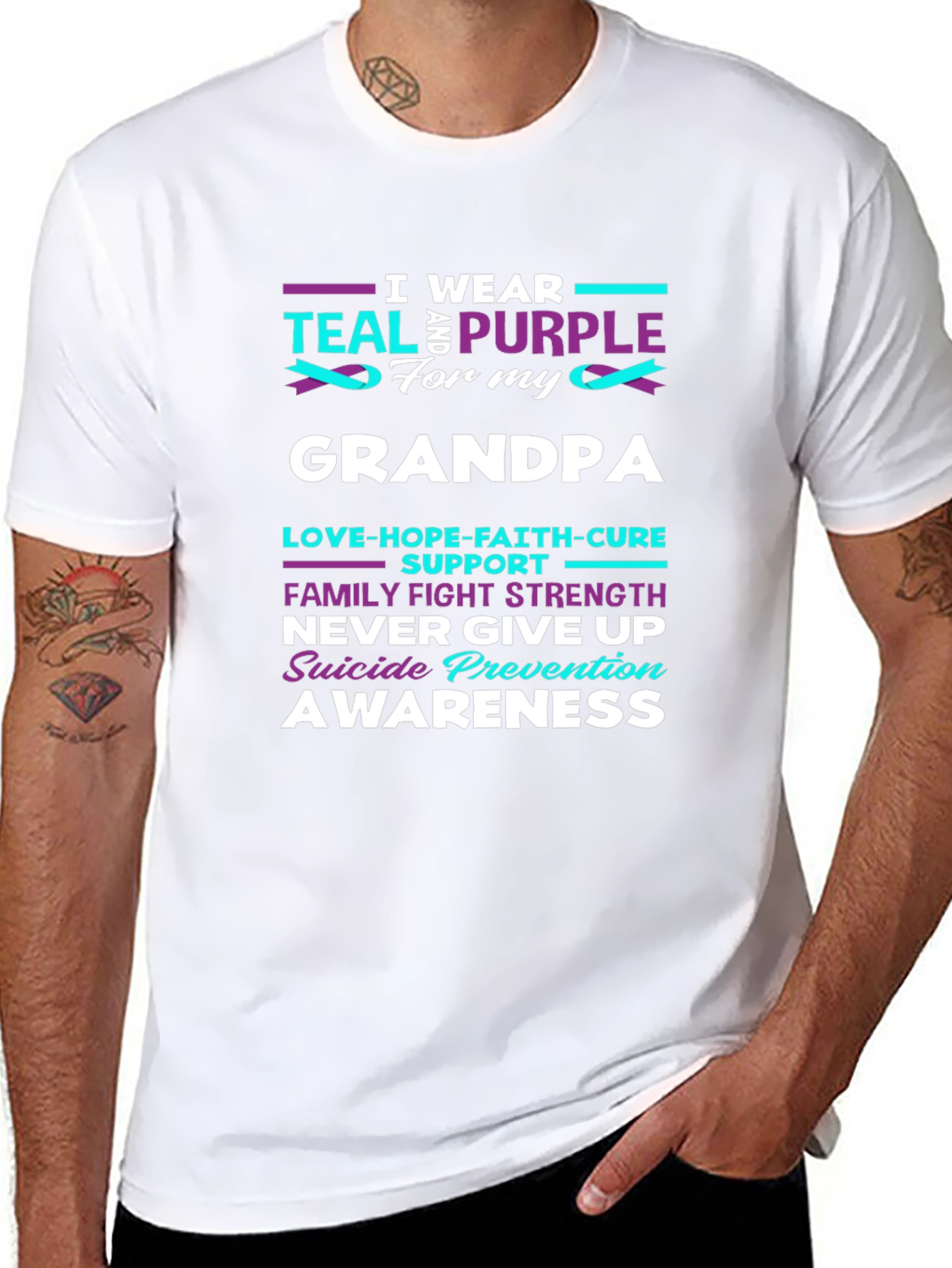 Teal & Purple Suicide Awareness Grandpa T-Shirt