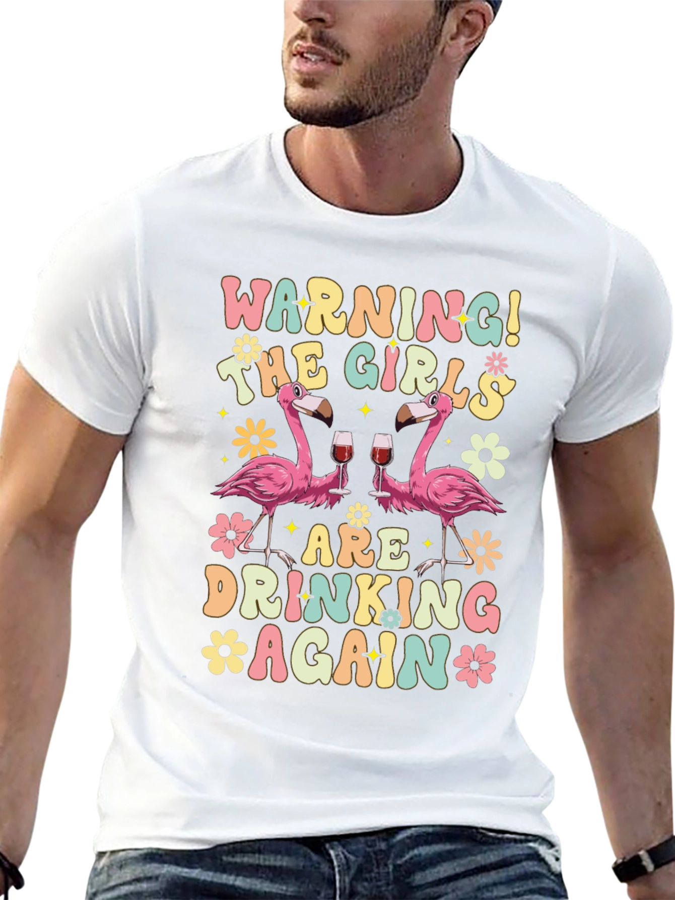 Warning! Girls Drinking Again Flamingo T-Shirt