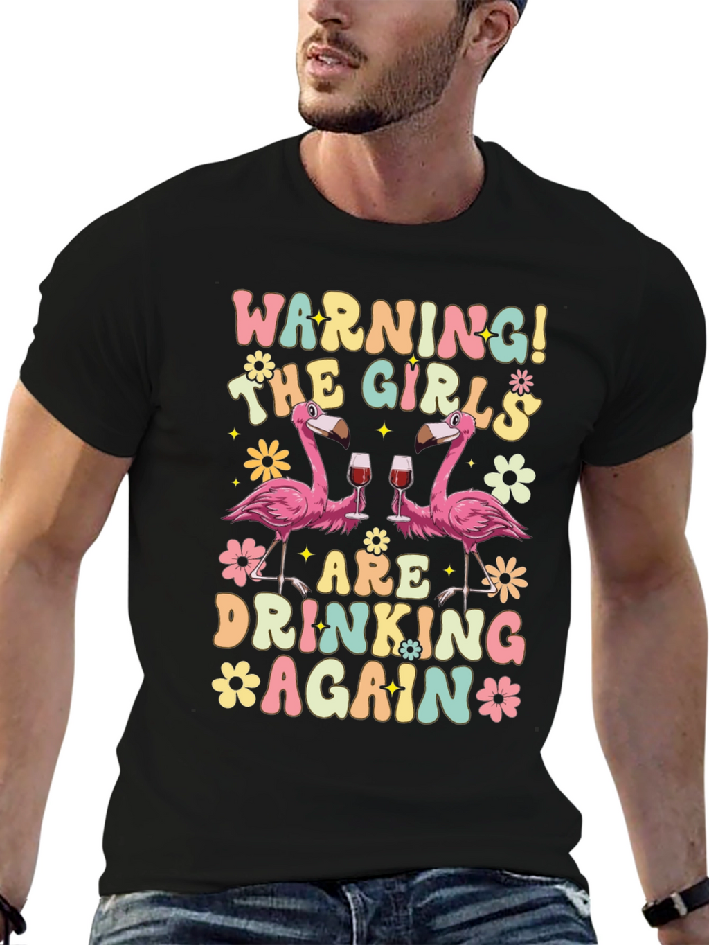 Warning! Girls Drinking Again Flamingo T-Shirt
