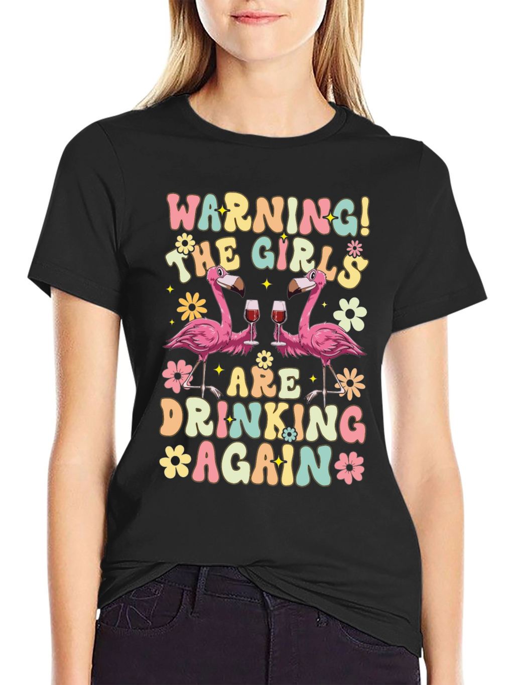 Warning! Girls Drinking Again Flamingo T-Shirt