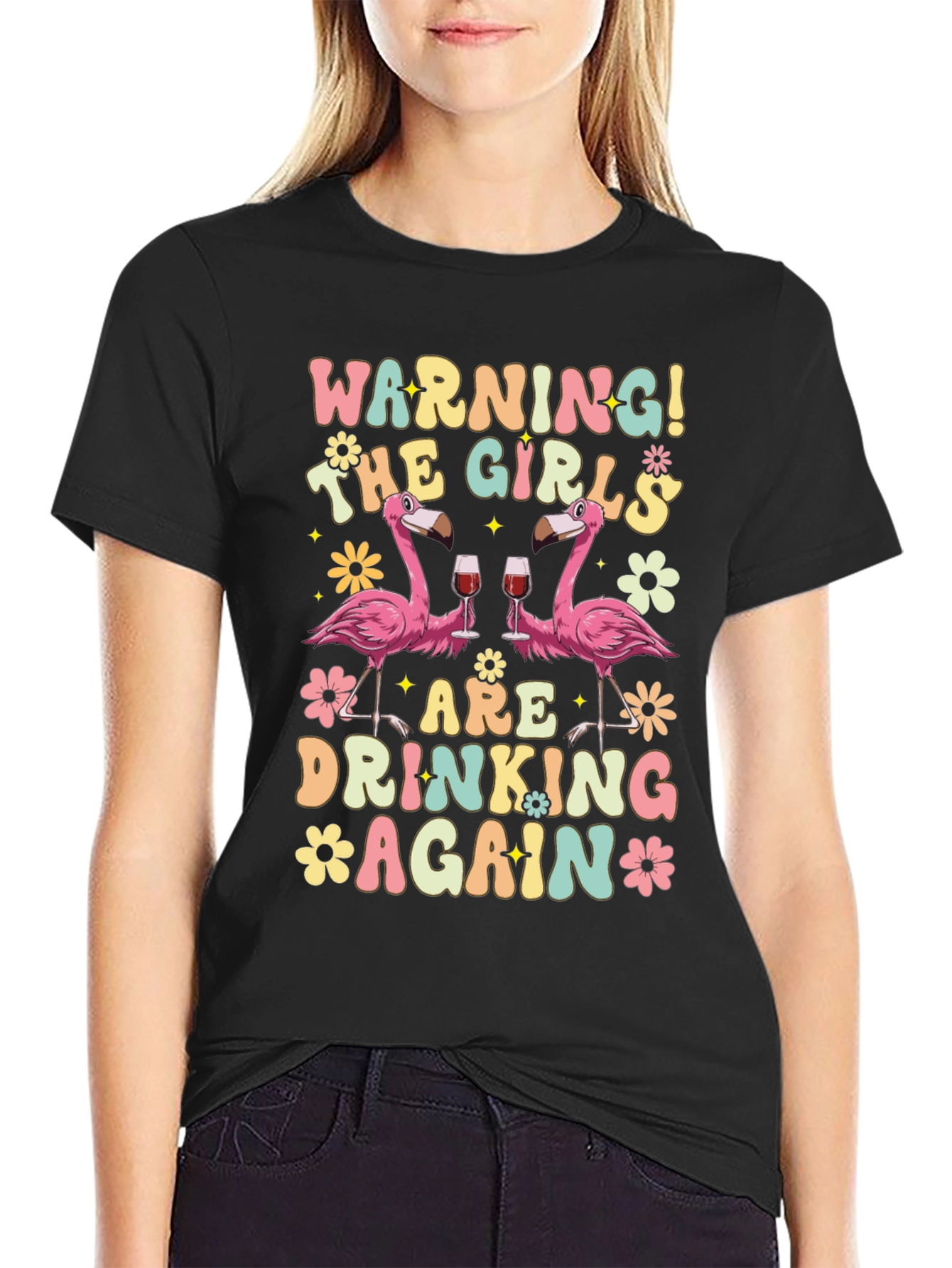 Warning! Girls Drinking Again Flamingo T-Shirt