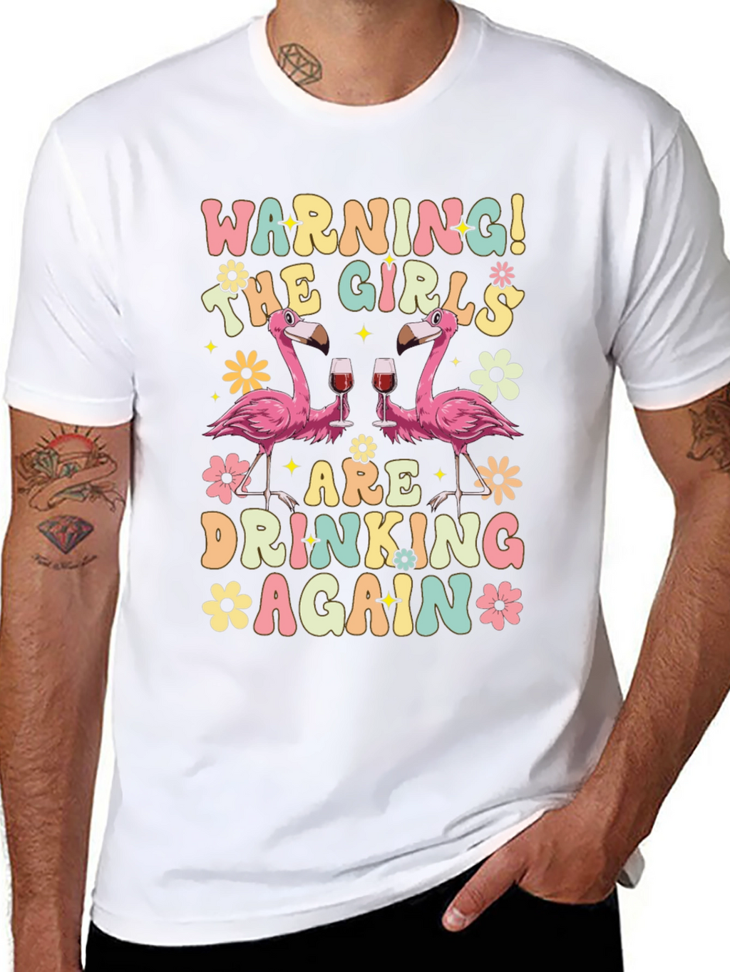 Warning! Girls Drinking Again Flamingo T-Shirt