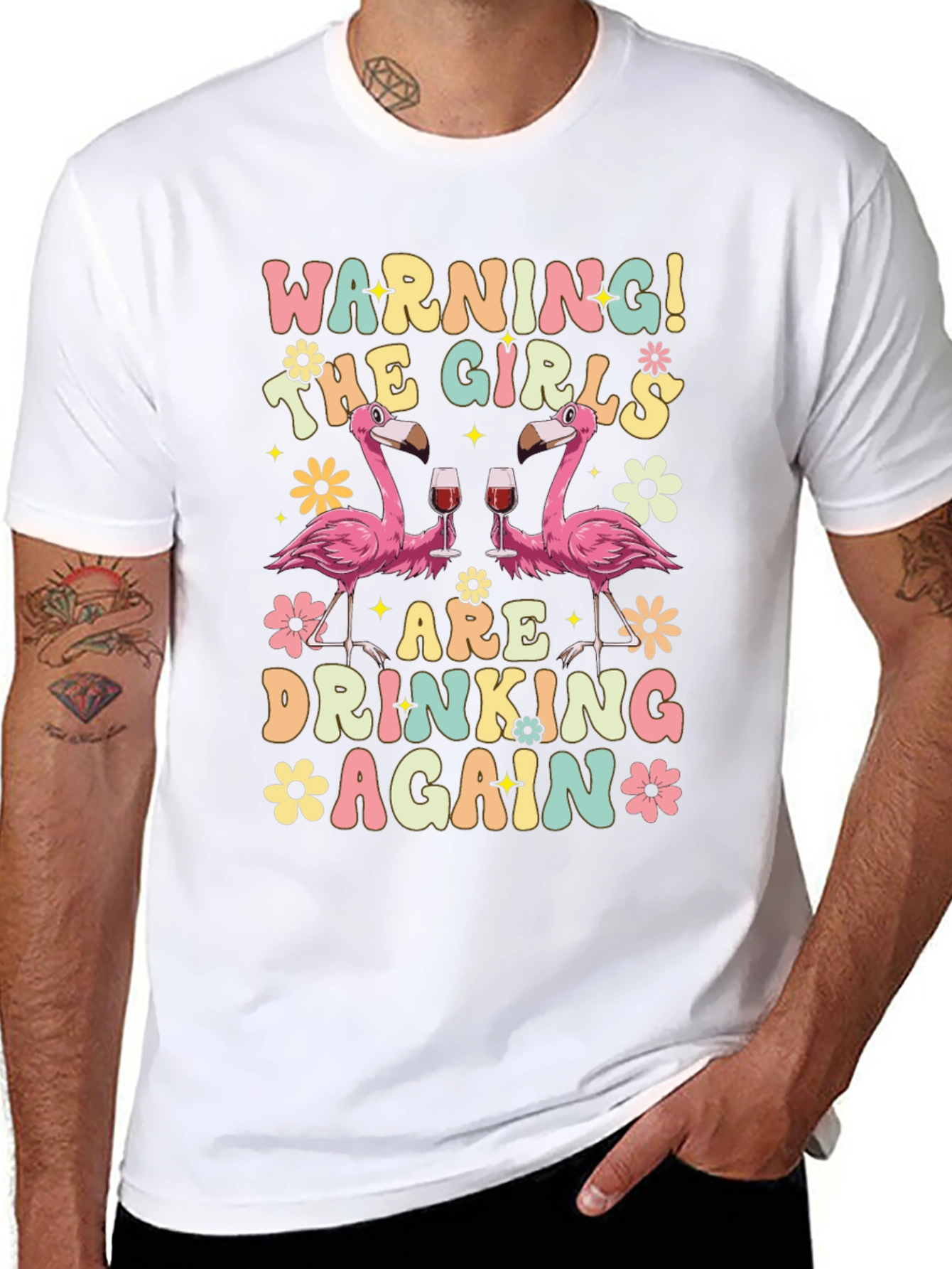 Warning! Girls Drinking Again Flamingo T-Shirt