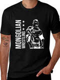 Mongolian Wrestling T-Shirt - Black Graphic Tee