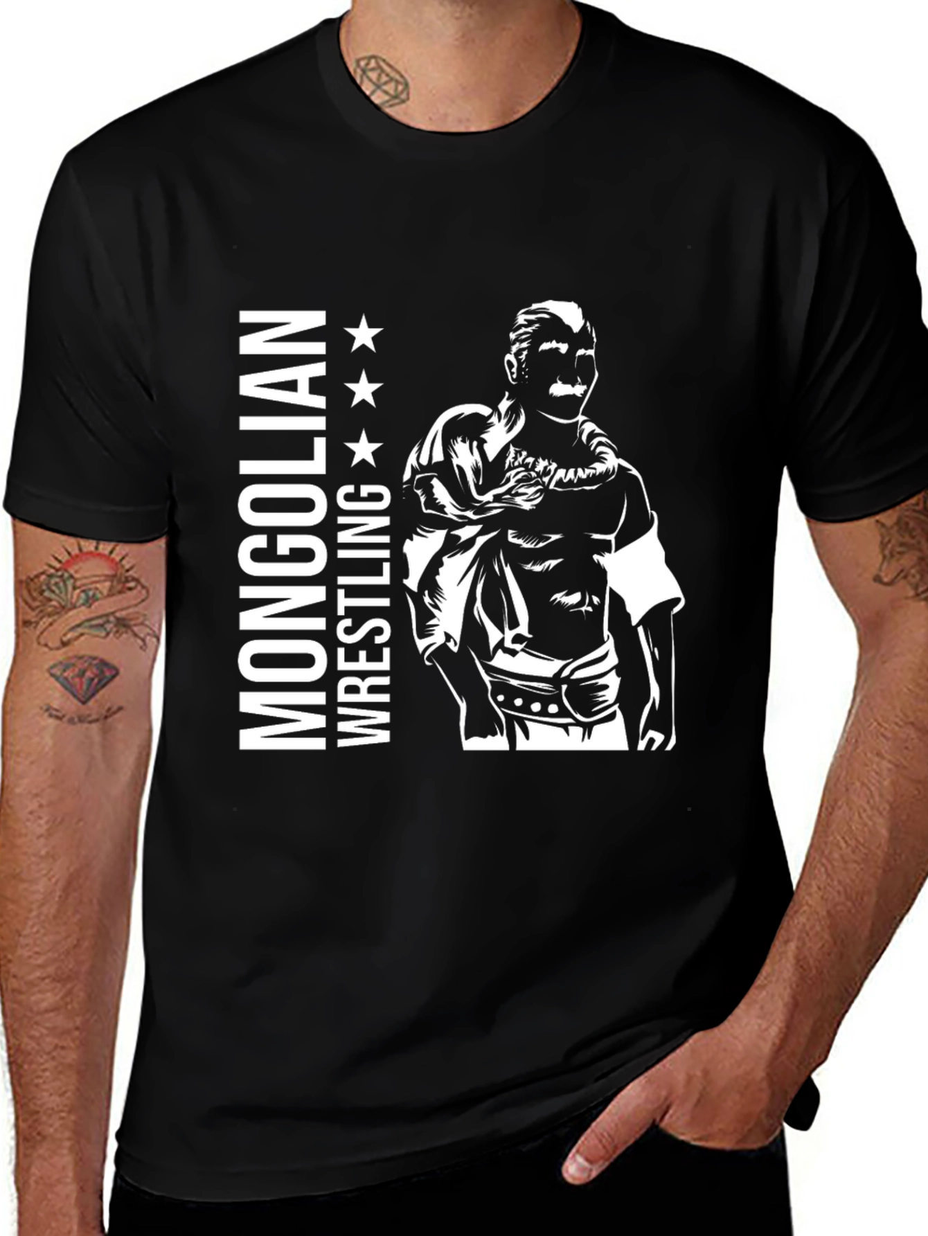Mongolian Wrestling T-Shirt - Black Graphic Tee