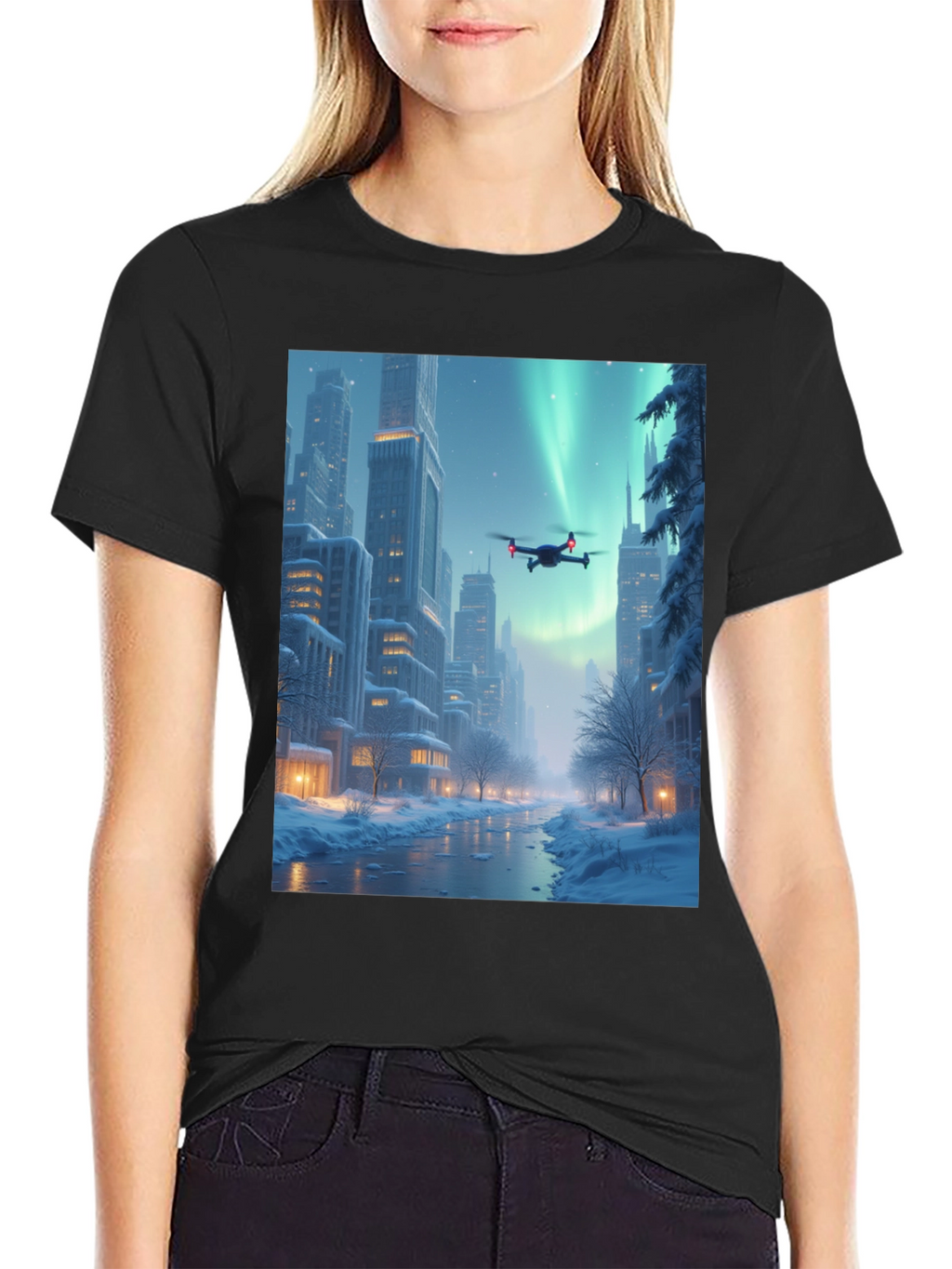 Winter Drone City T-Shirt - Aurora Flight