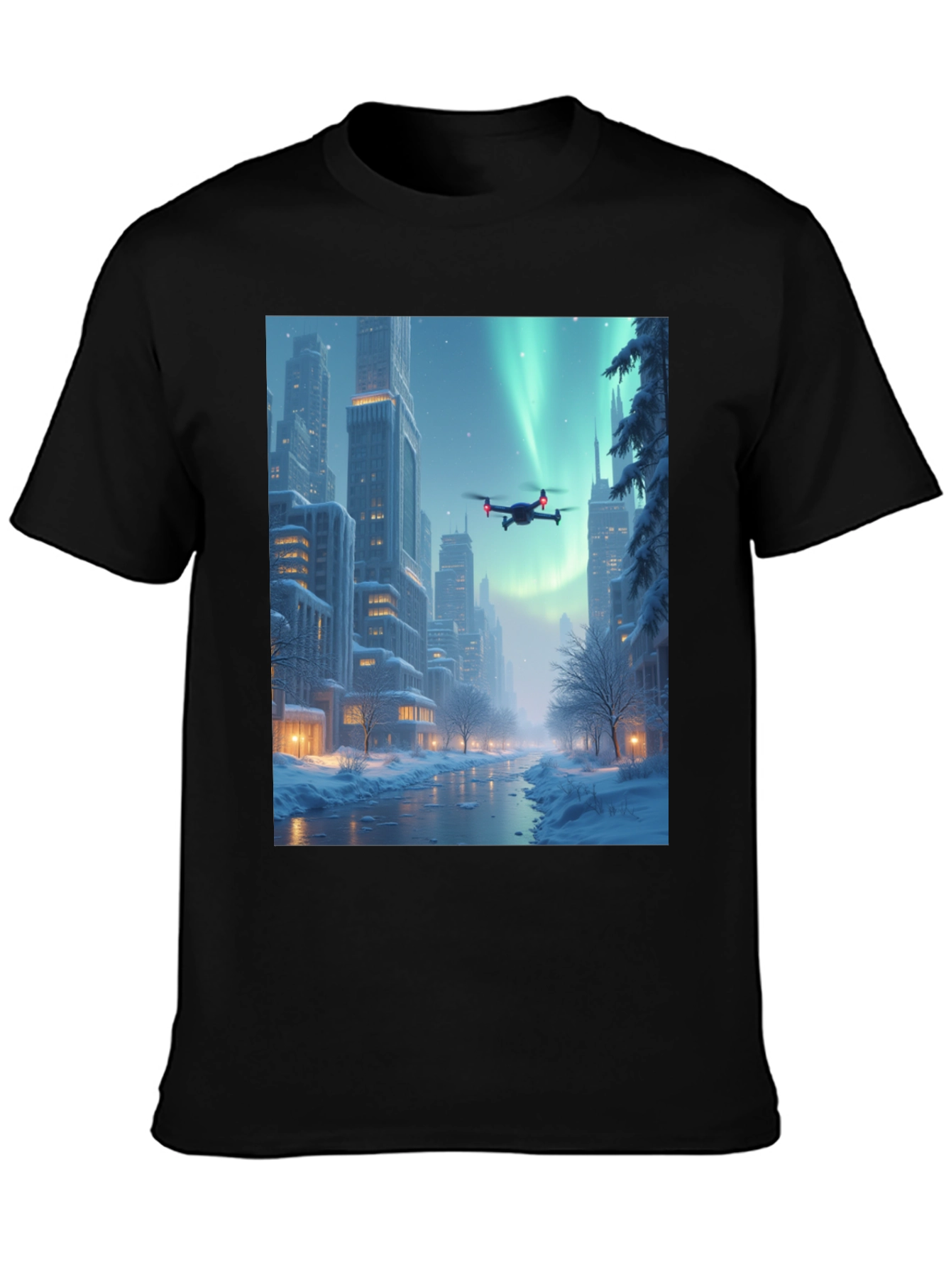 Winter Drone City T-Shirt - Aurora Flight