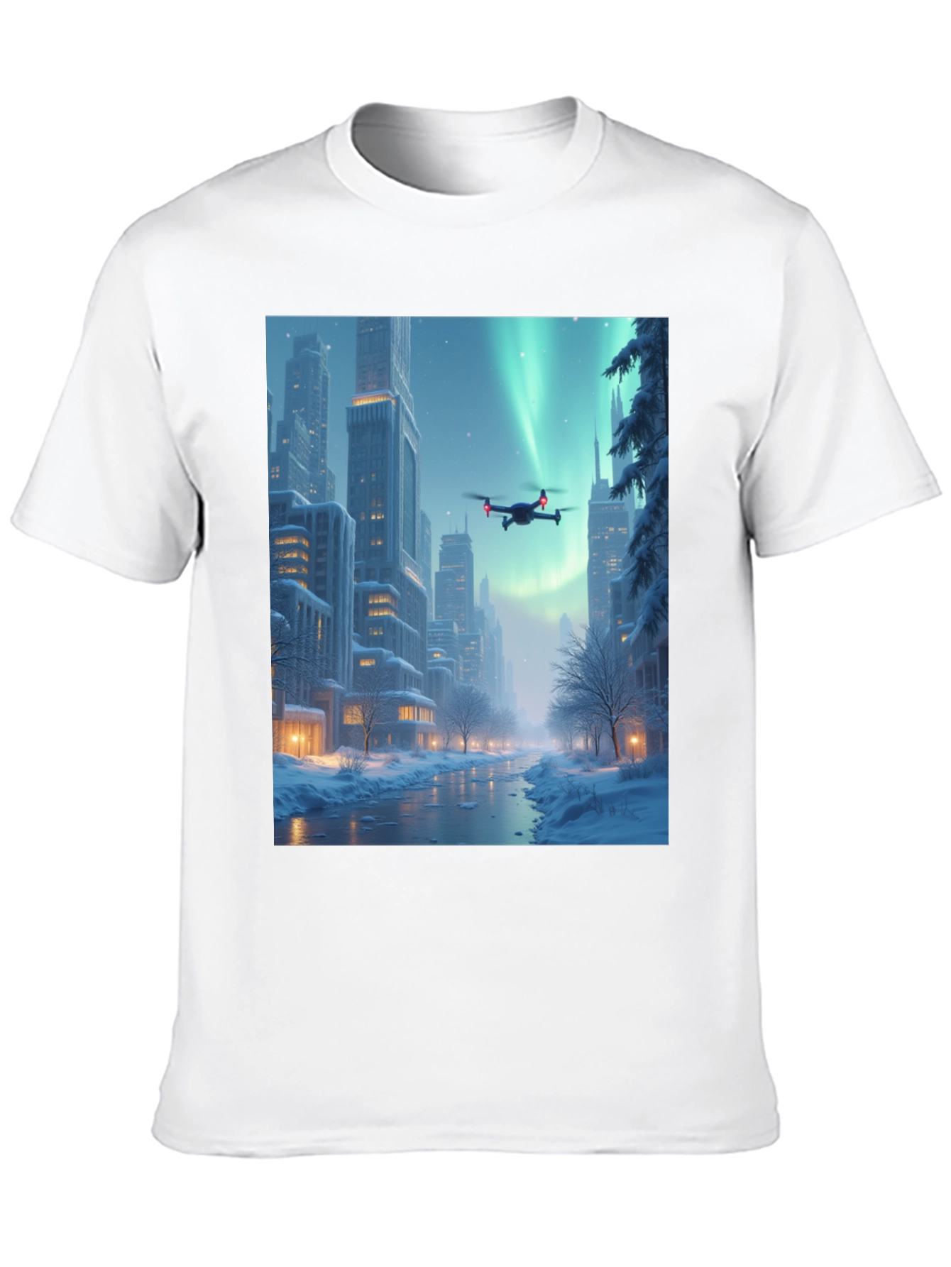 Winter Drone City T-Shirt - Aurora Flight