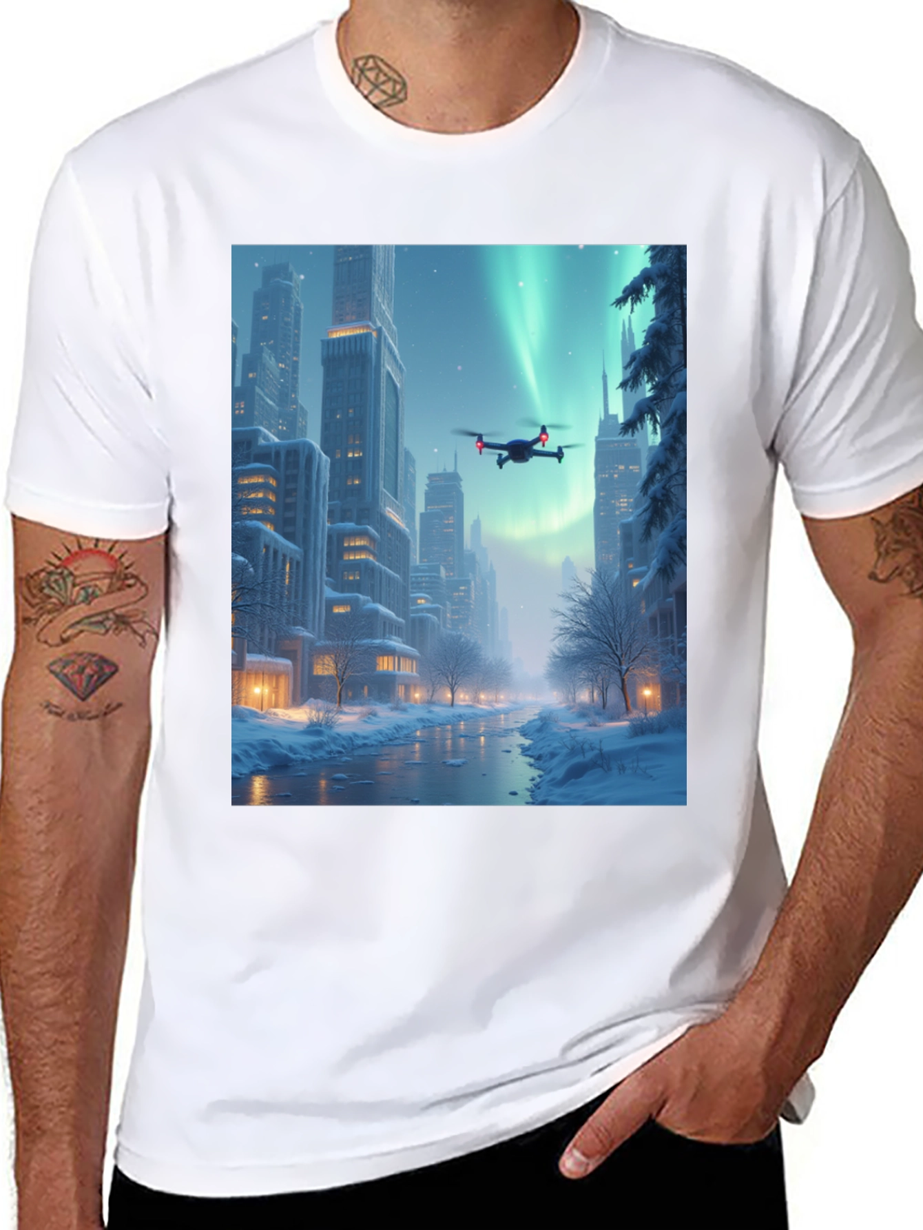 Winter Drone City T-Shirt - Aurora Flight