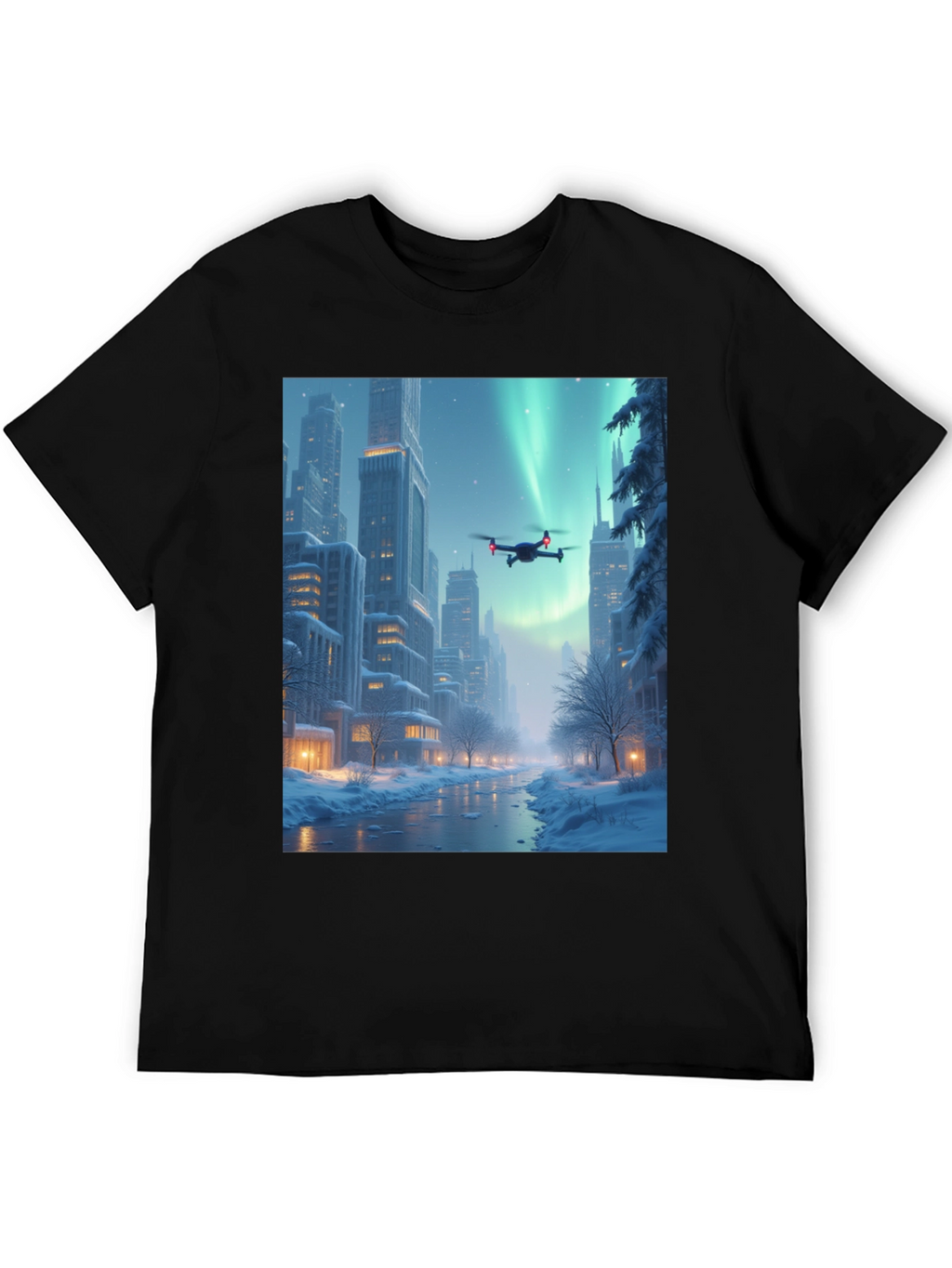 Winter Drone City T-Shirt - Aurora Flight