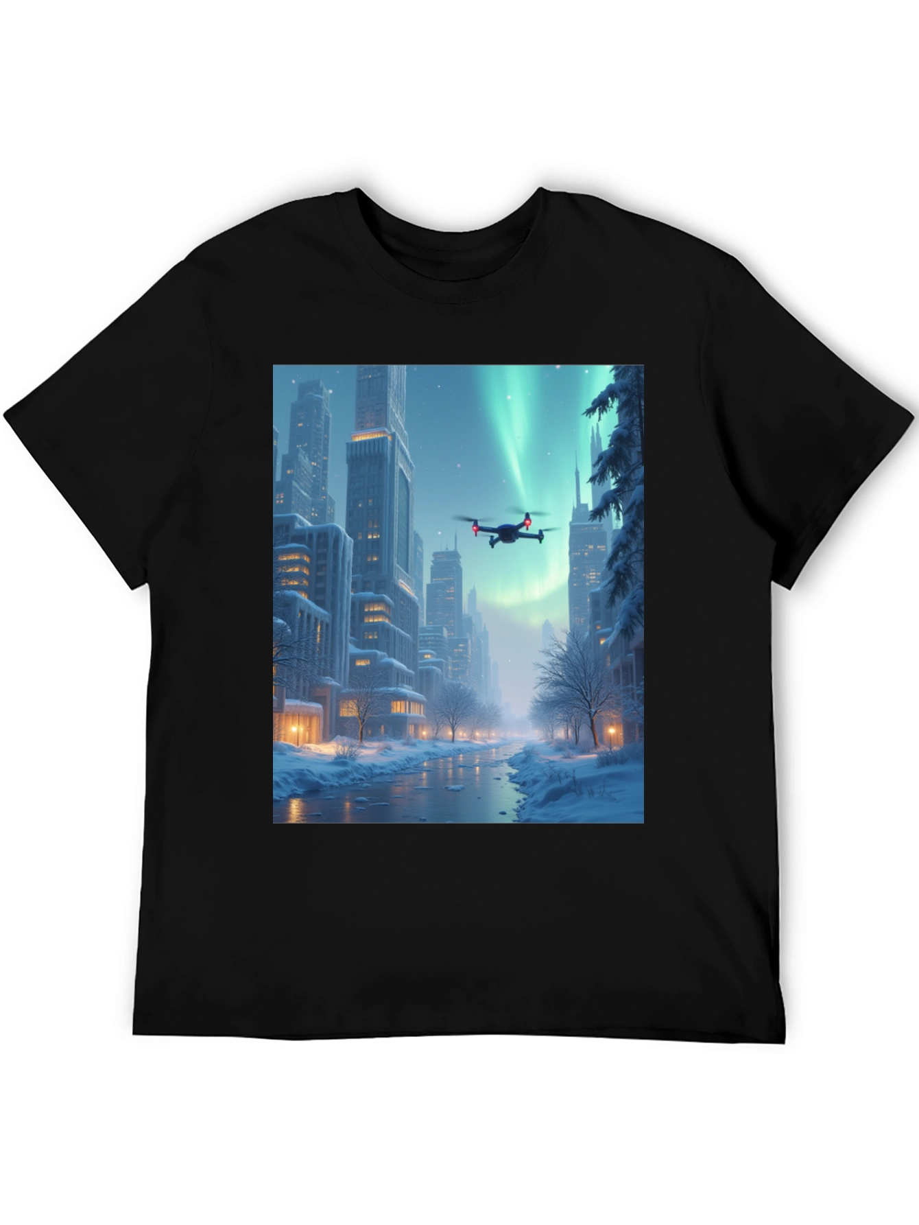 Winter Drone City T-Shirt - Aurora Flight