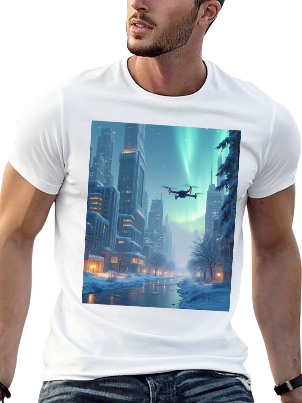 Winter Drone City T-Shirt - Aurora Flight