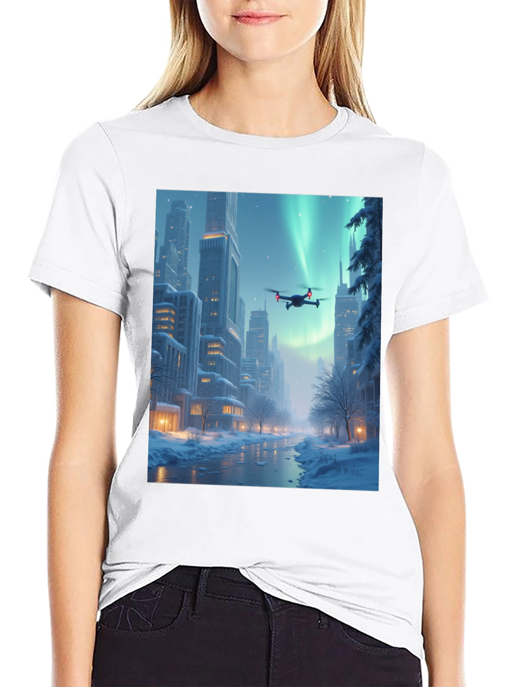 Winter Drone City T-Shirt - Aurora Flight