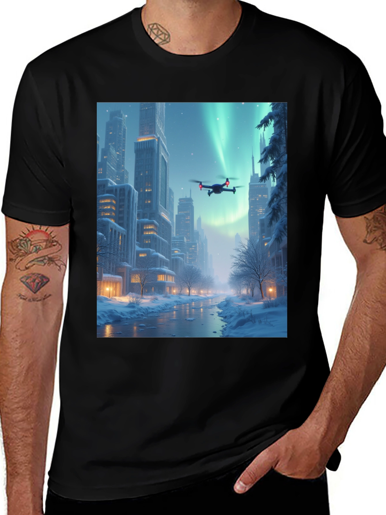Winter Drone City T-Shirt - Aurora Flight