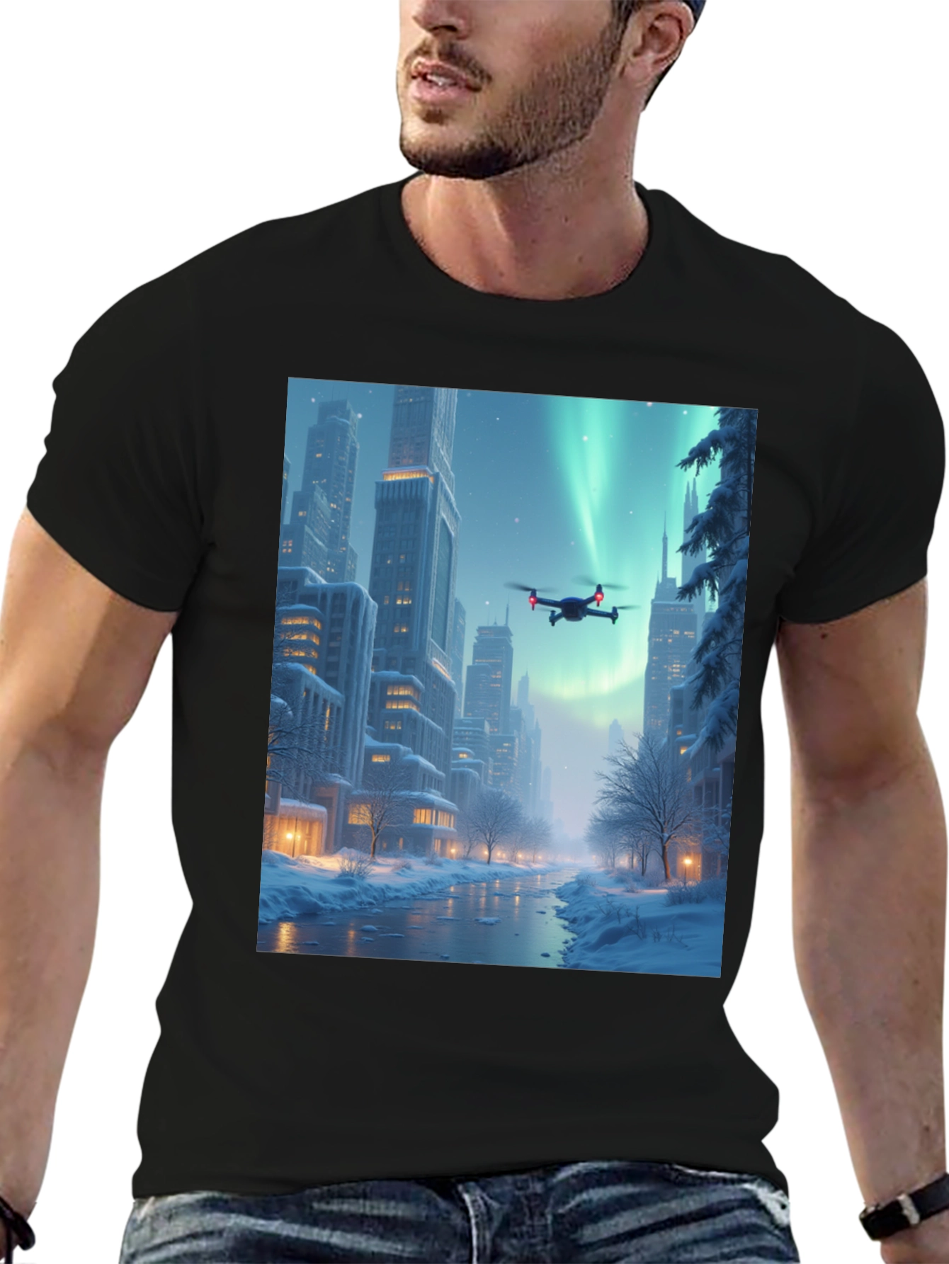 Winter Drone City T-Shirt - Aurora Flight