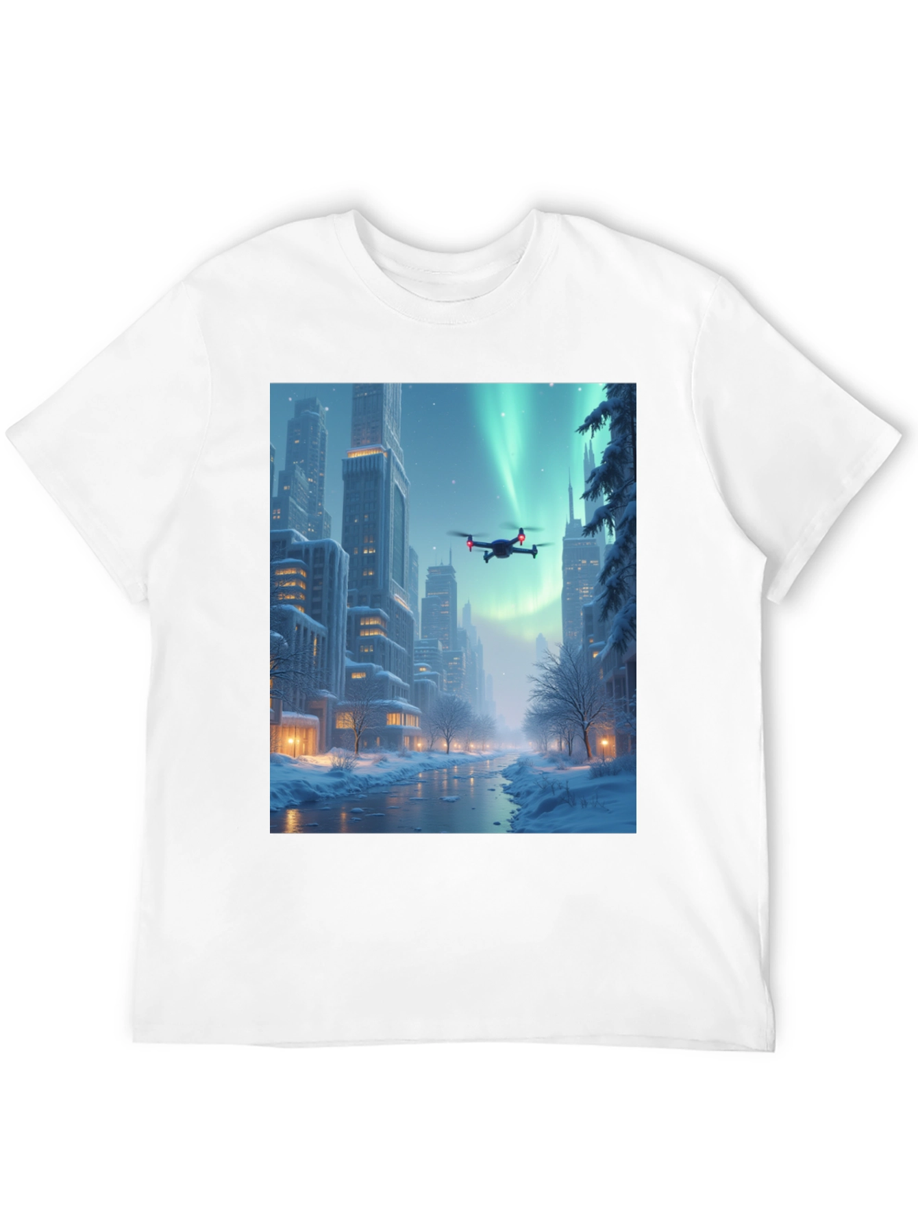 Winter Drone City T-Shirt - Aurora Flight