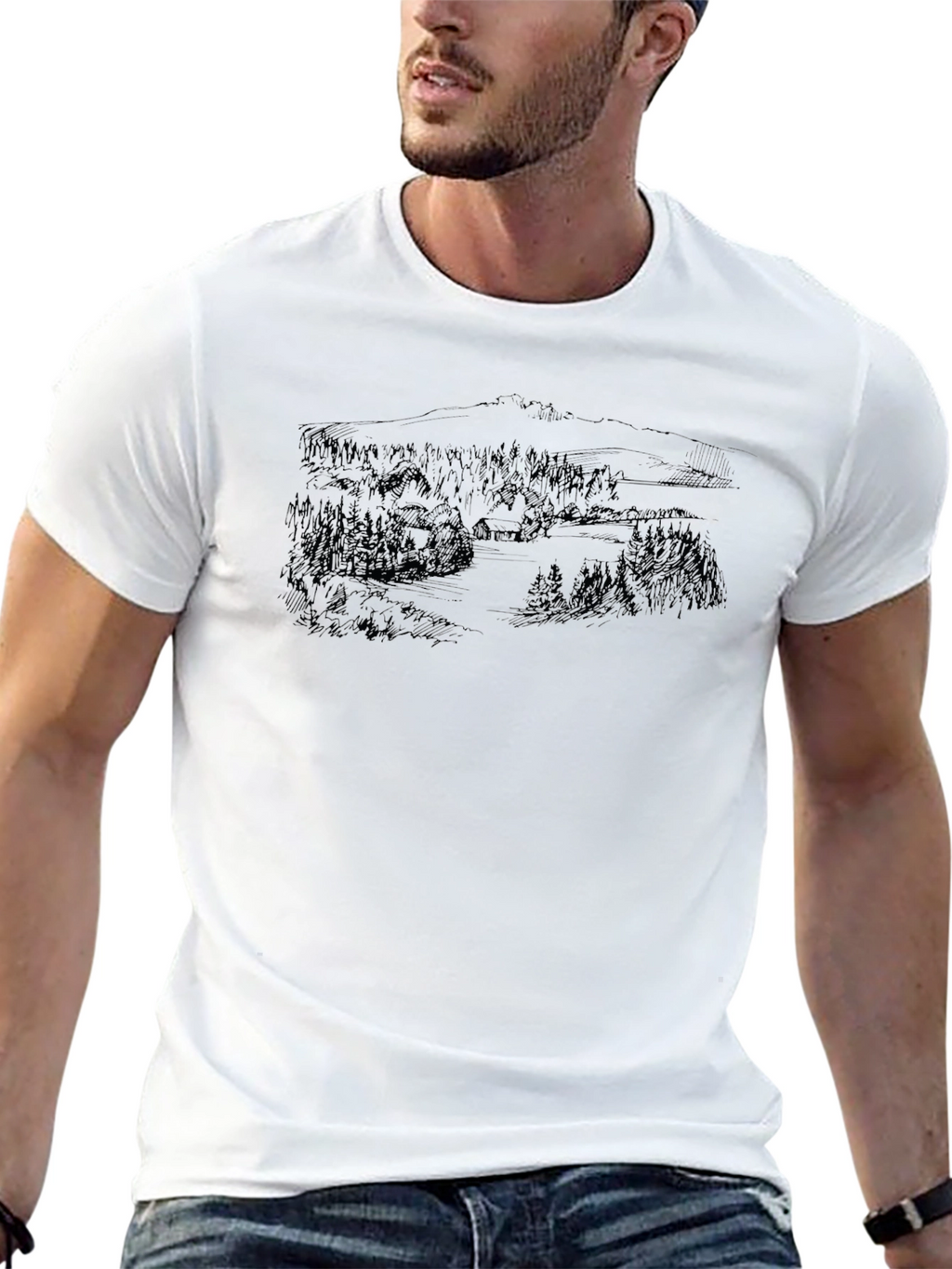 Nature Scene Graphic Tee - Classic Black T-Shirt