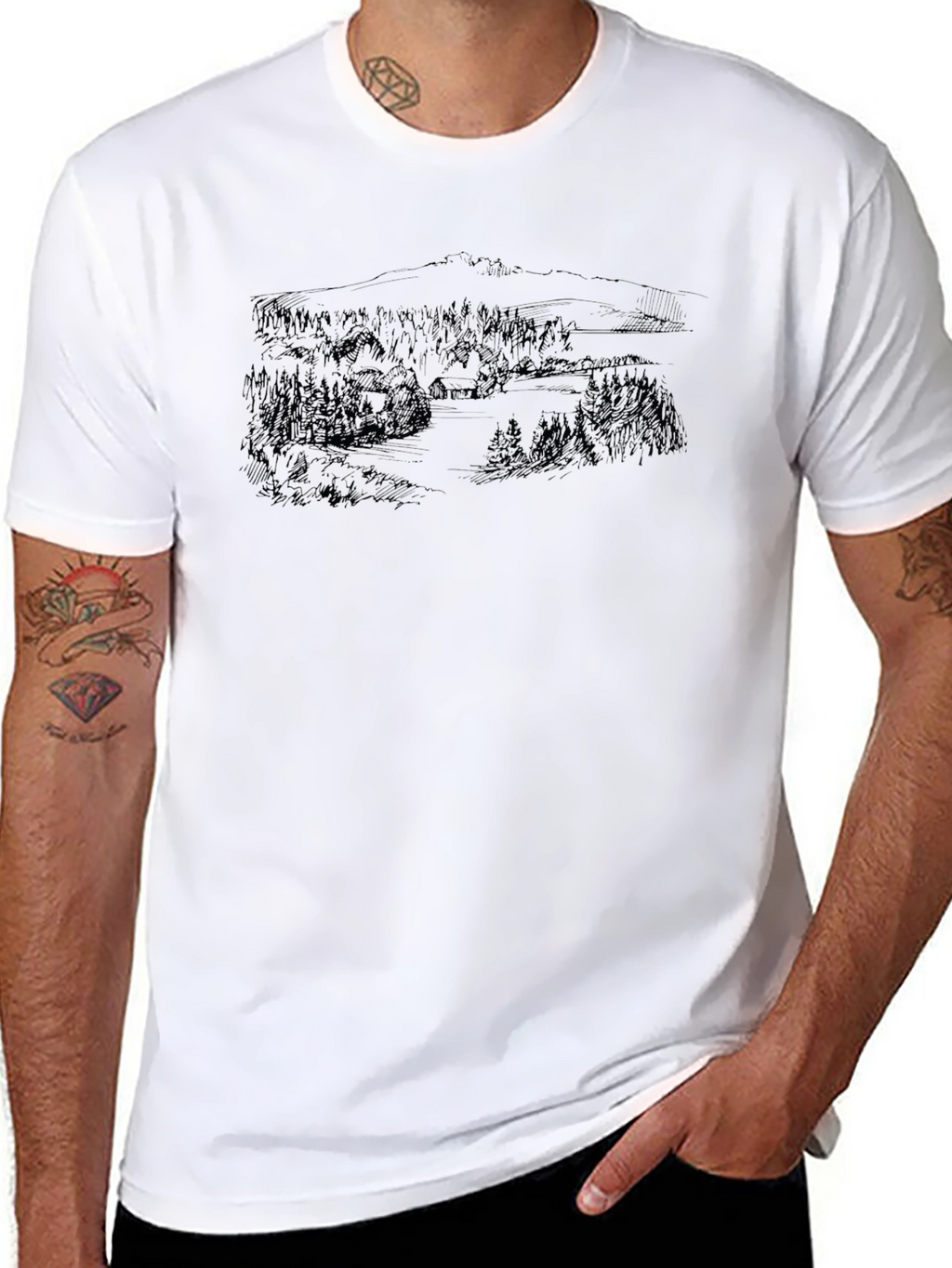 Nature Scene Graphic Tee - Classic Black T-Shirt