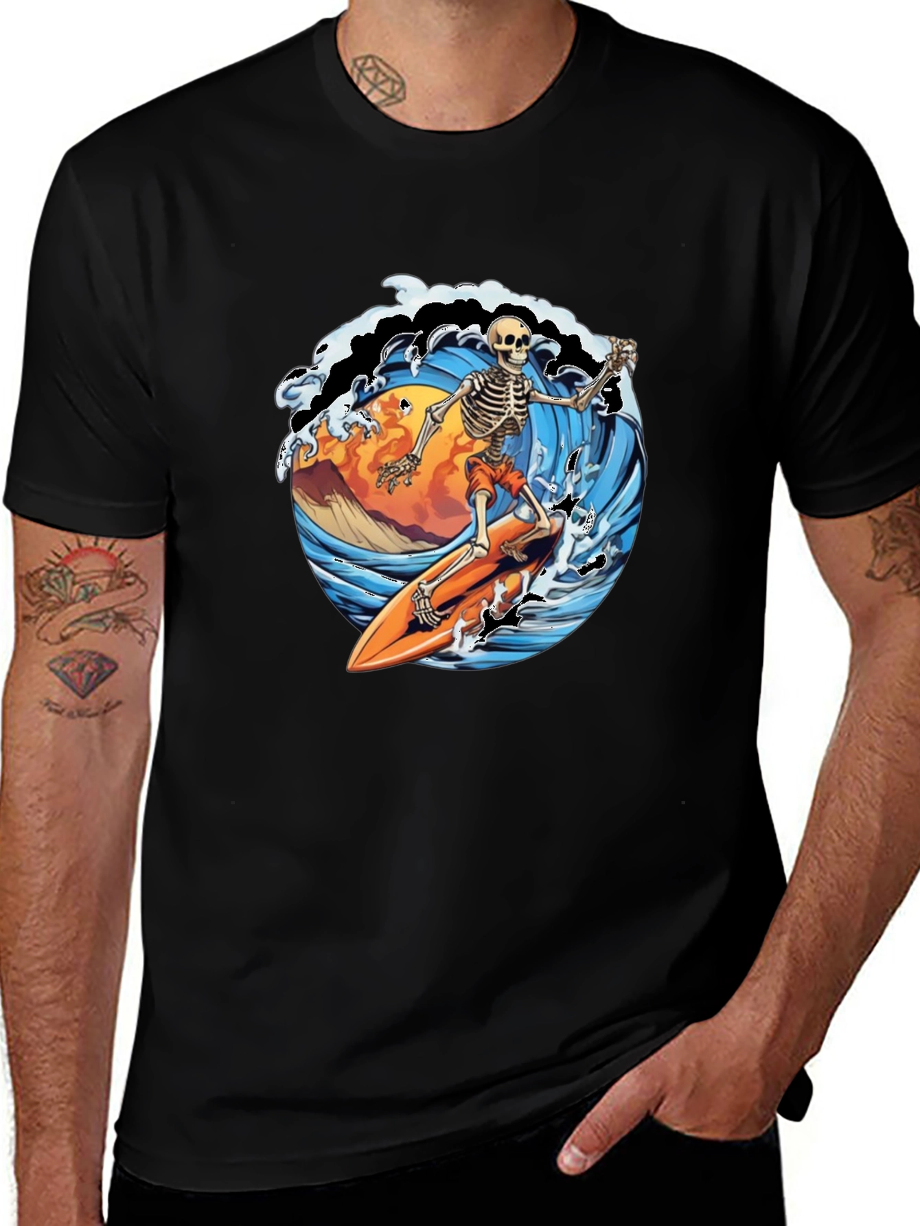 Skeleton Surfer Graphic Tee - Ride the Wave in Style!