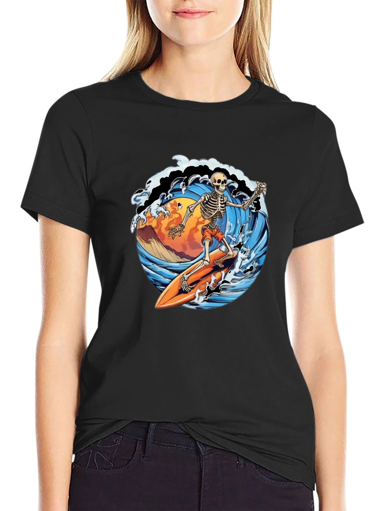 Skeleton Surfer Graphic Tee - Ride the Wave in Style!