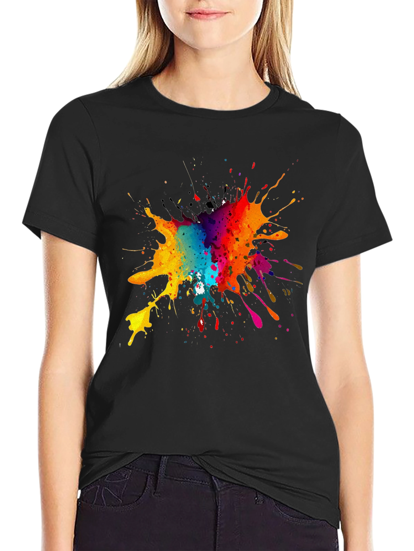 Colorful Paint Splatter Graphic Tee - Casual Style