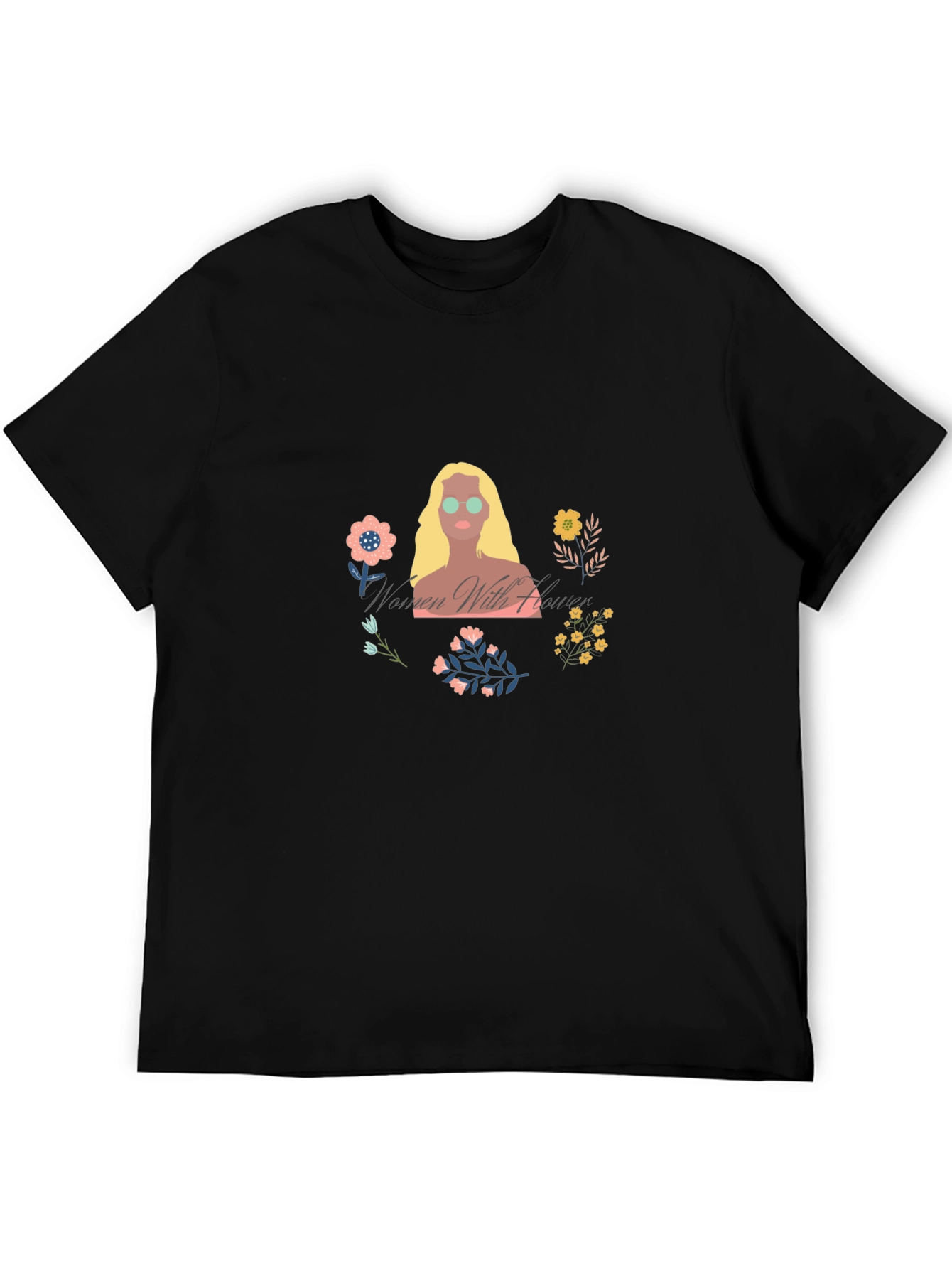 Women with Flowers Graphic Tee - Black