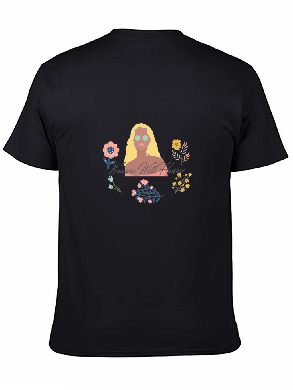 Women with Flowers Graphic Tee - Black