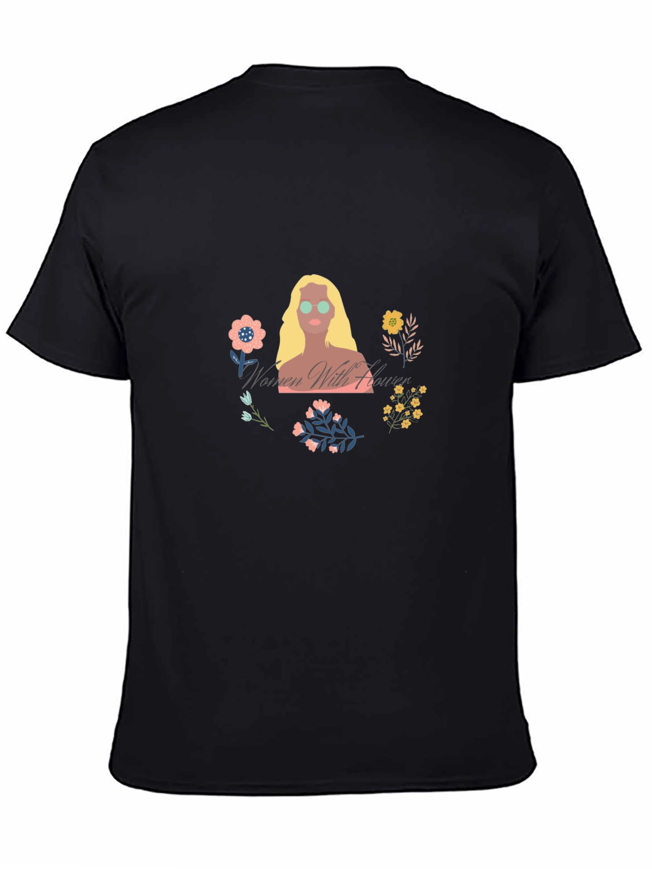 Women with Flowers Graphic Tee - Black