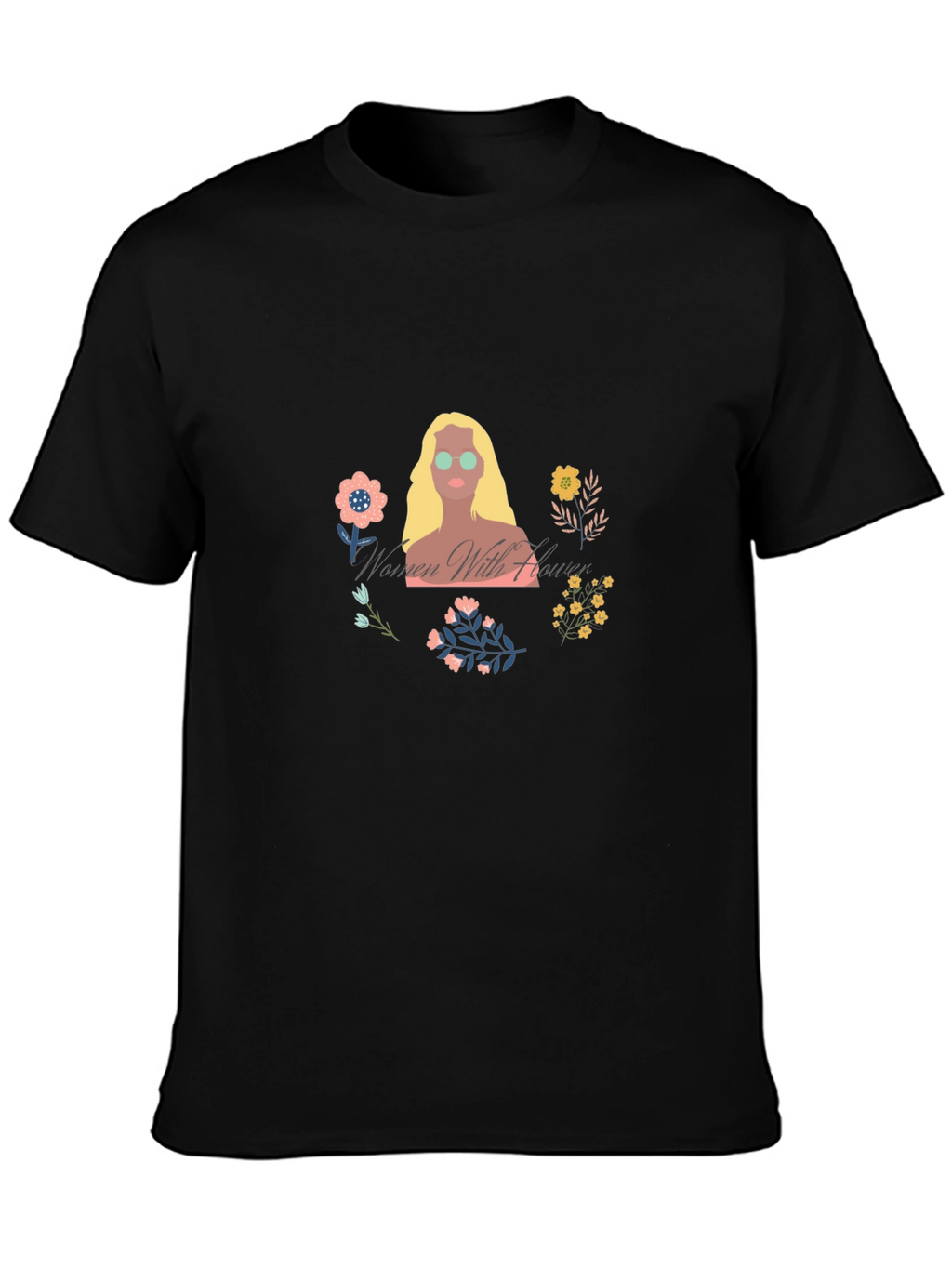 Women with Flowers Graphic Tee - Black