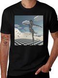 Abstract Black Tee: Checkered Figure