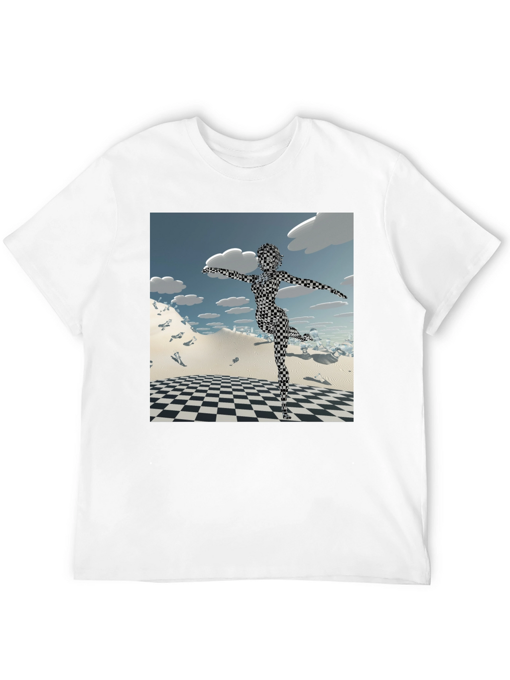Abstract Black Tee: Checkered Figure
