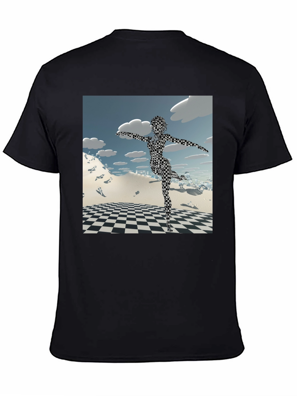 Abstract Black Tee: Checkered Figure