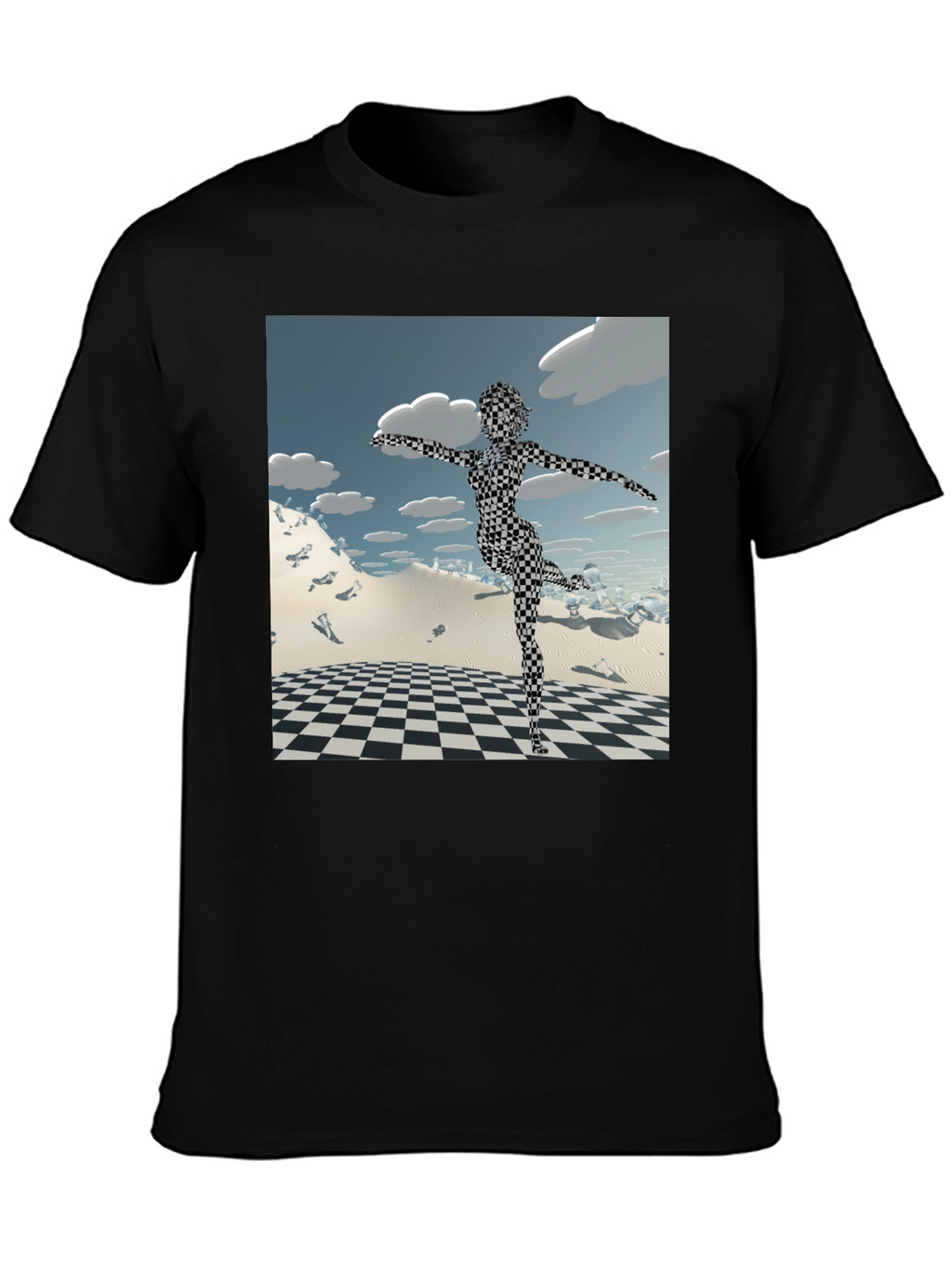 Abstract Black Tee: Checkered Figure