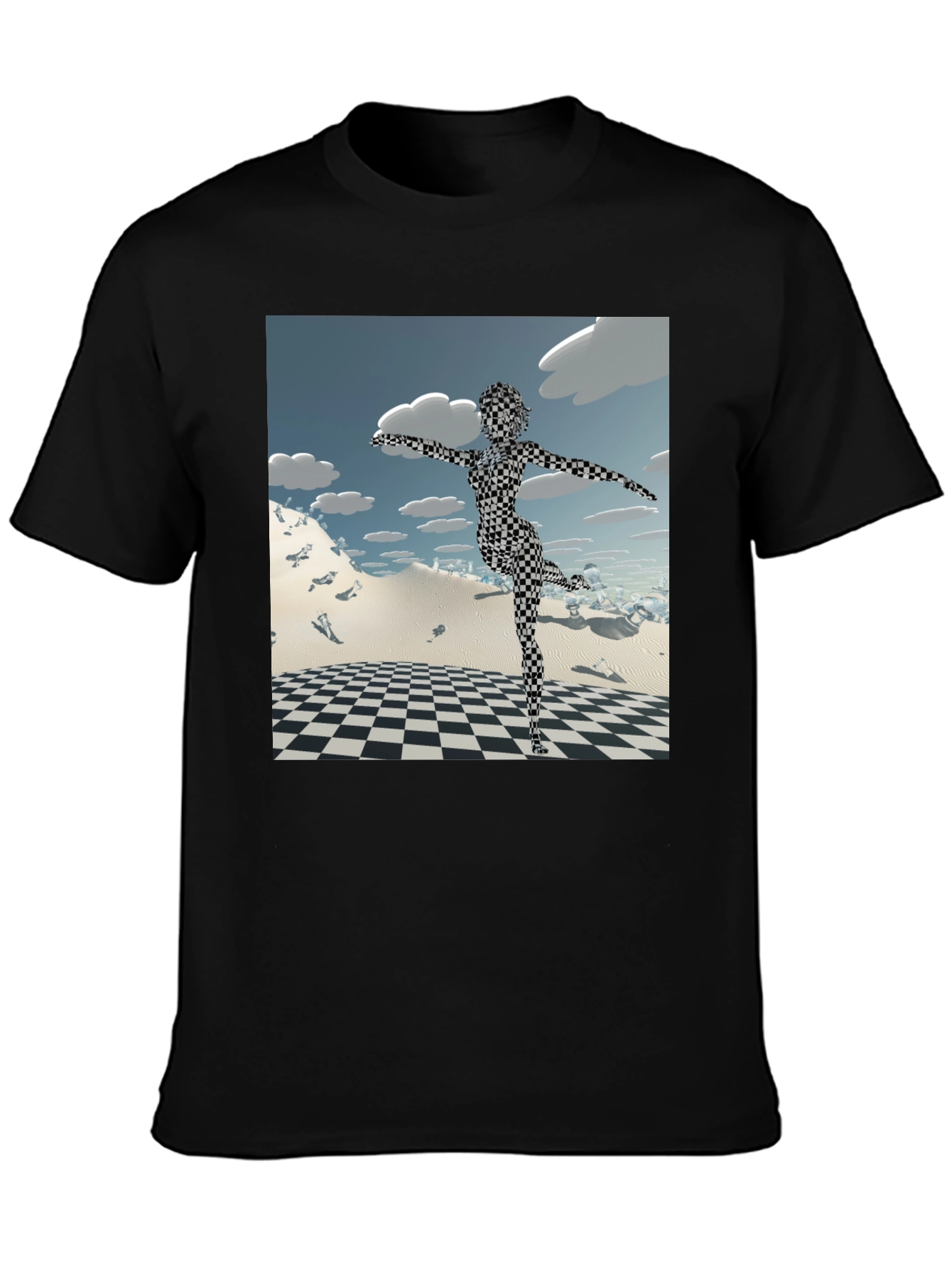 Abstract Black Tee: Checkered Figure