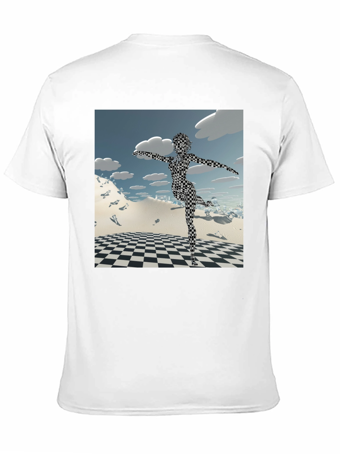 Abstract Black Tee: Checkered Figure