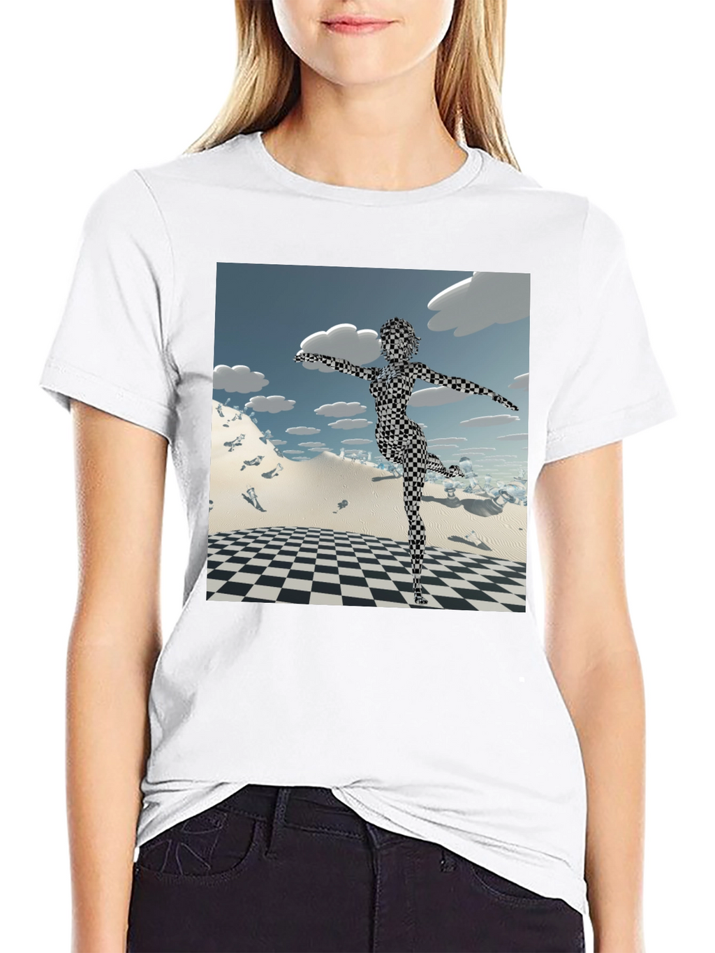 Abstract Black Tee: Checkered Figure