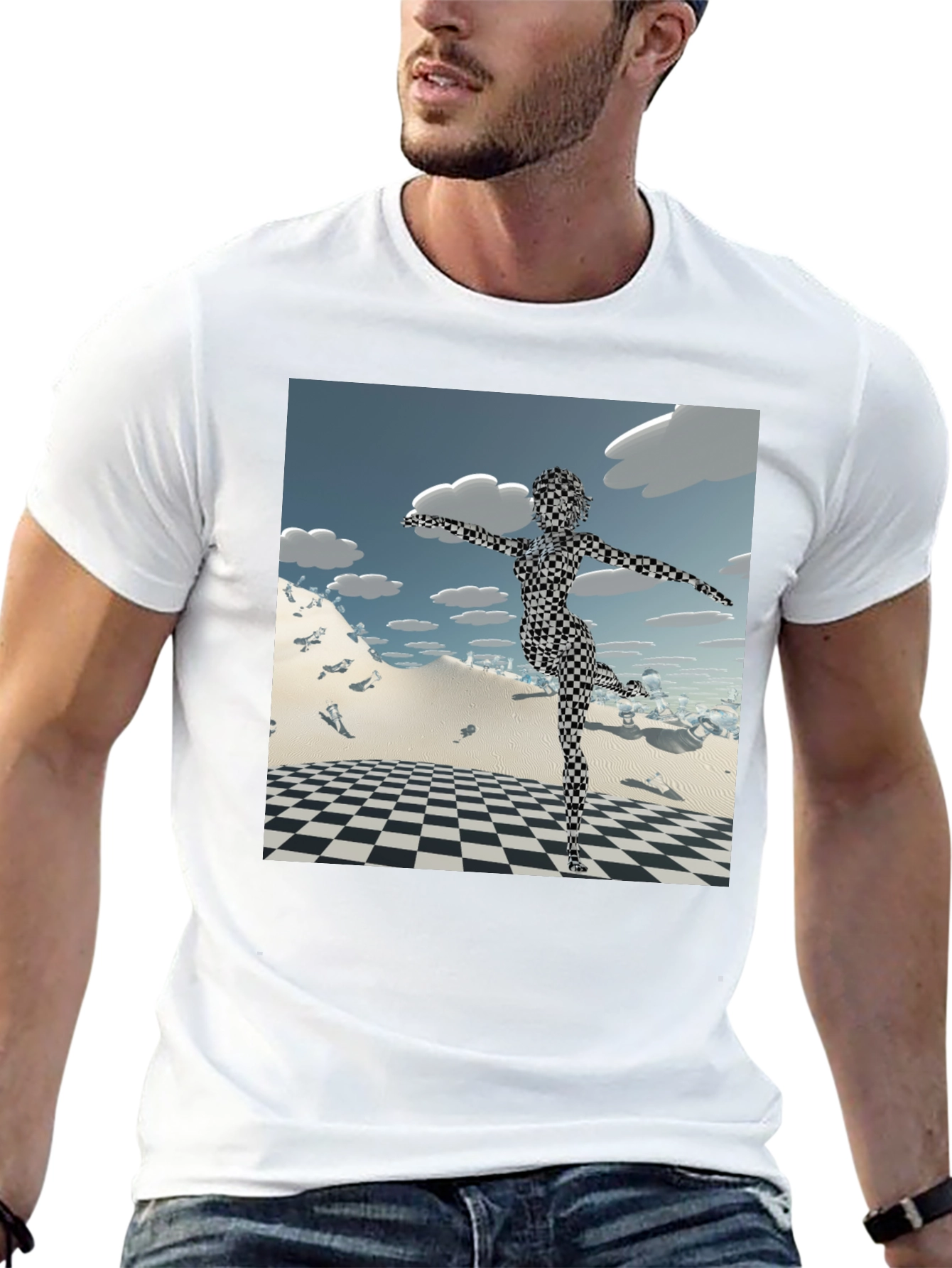 Abstract Black Tee: Checkered Figure
