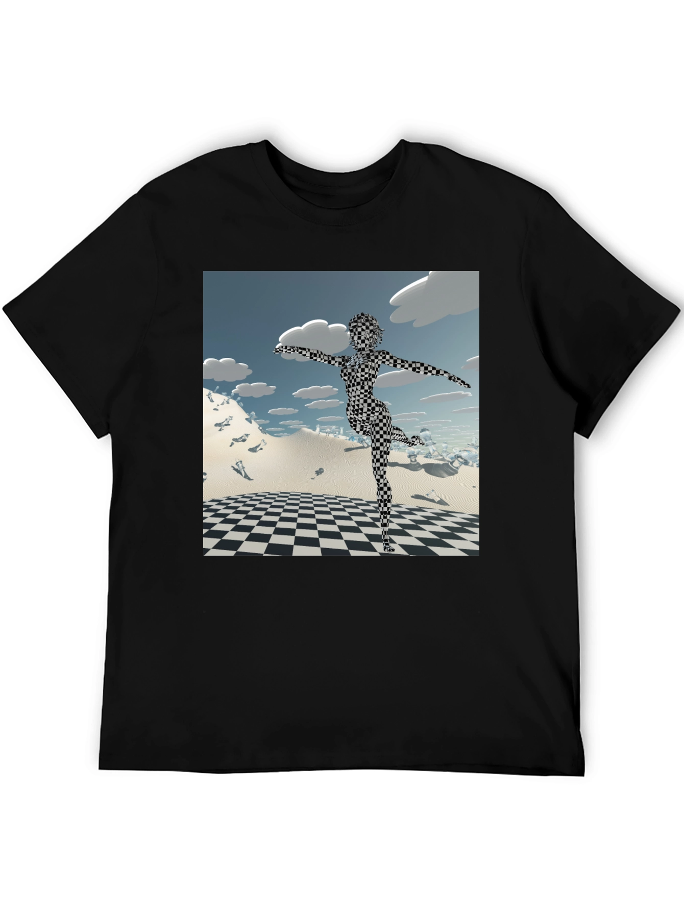 Abstract Black Tee: Checkered Figure