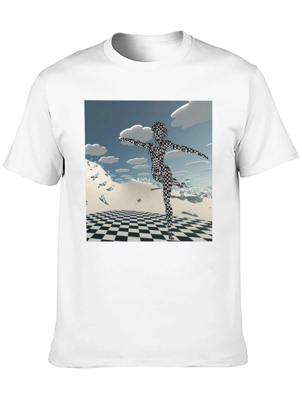 Abstract Black Tee: Checkered Figure