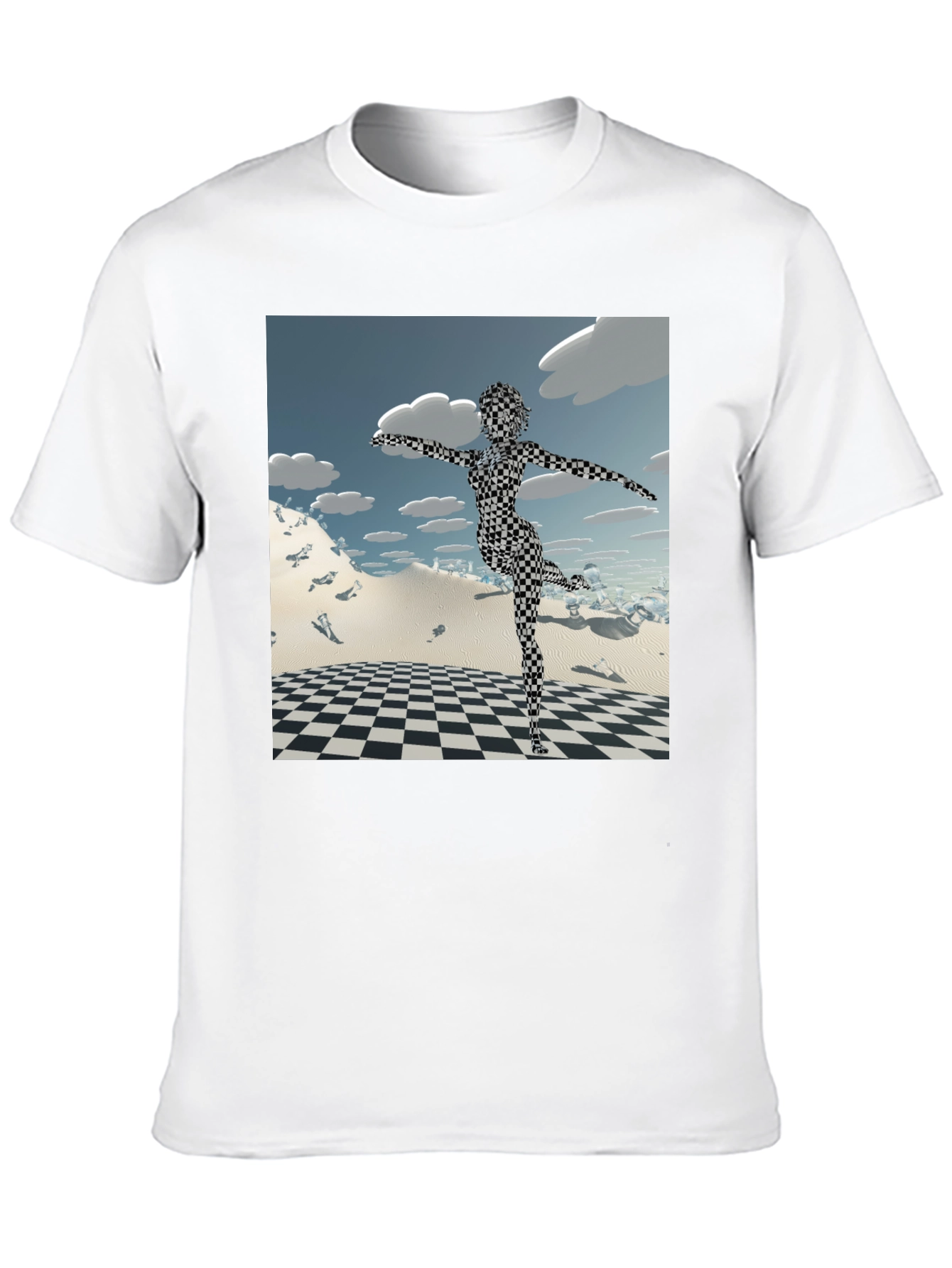 Abstract Black Tee: Checkered Figure