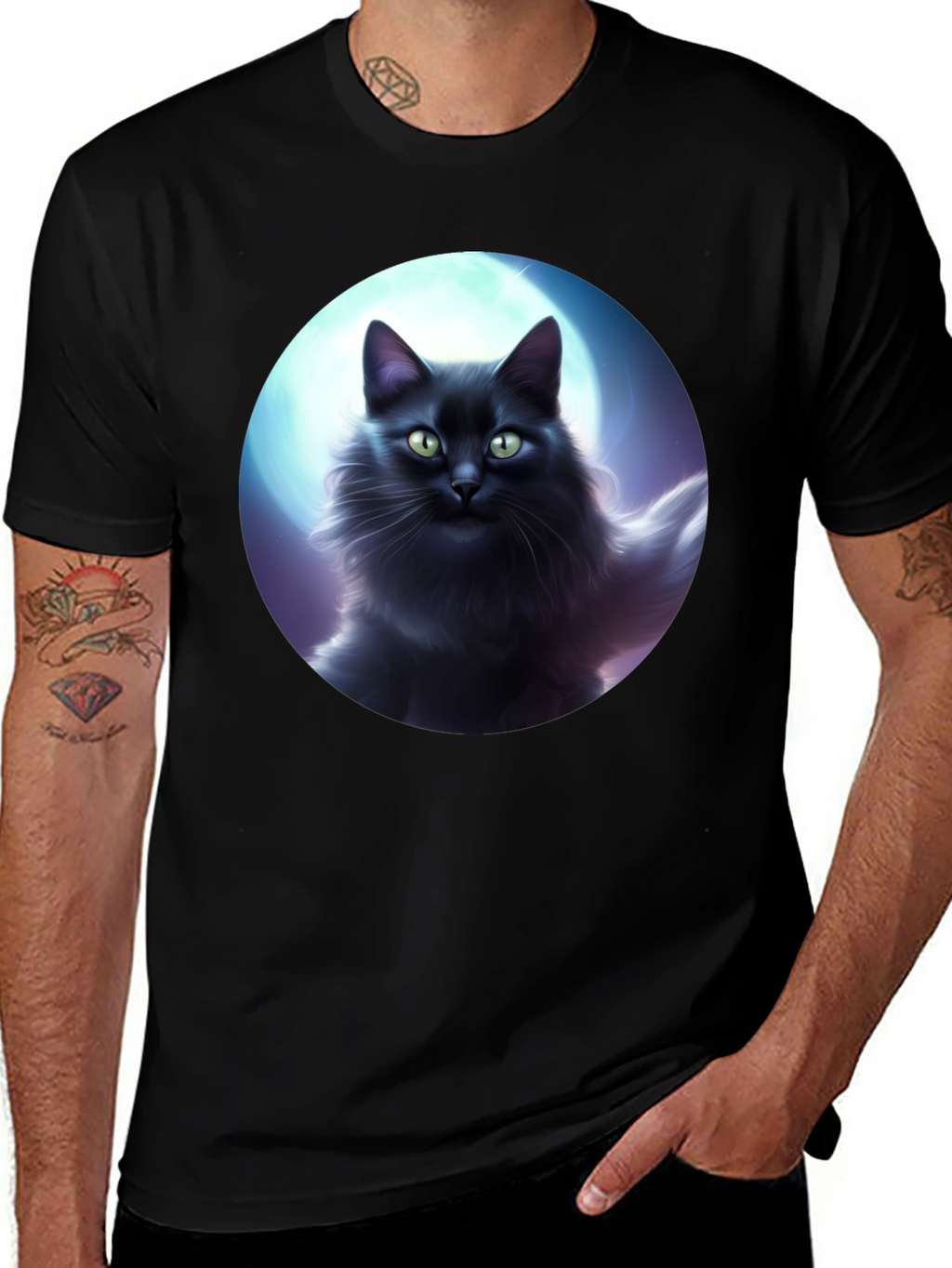 Black Cat Moon T-Shirt - Midnight Feline Tee