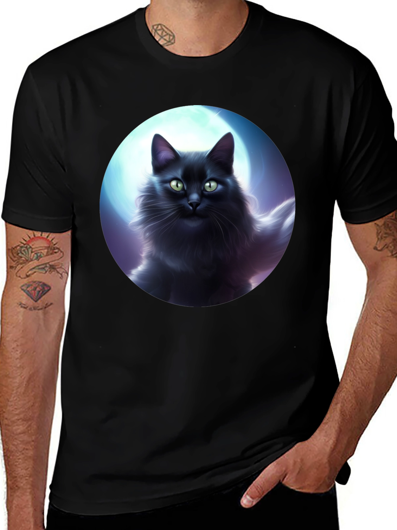 Black Cat Moon T-Shirt - Midnight Feline Tee