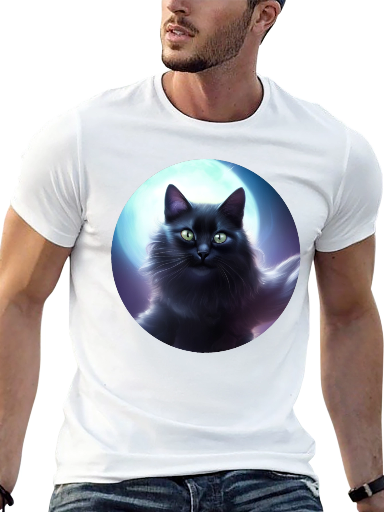 Black Cat Moon T-Shirt - Midnight Feline Tee