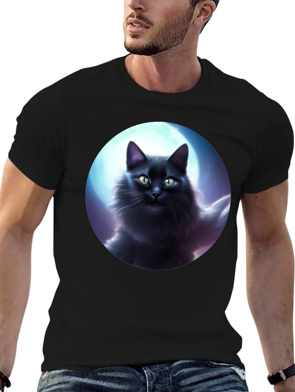 Black Cat Moon T-Shirt - Midnight Feline Tee