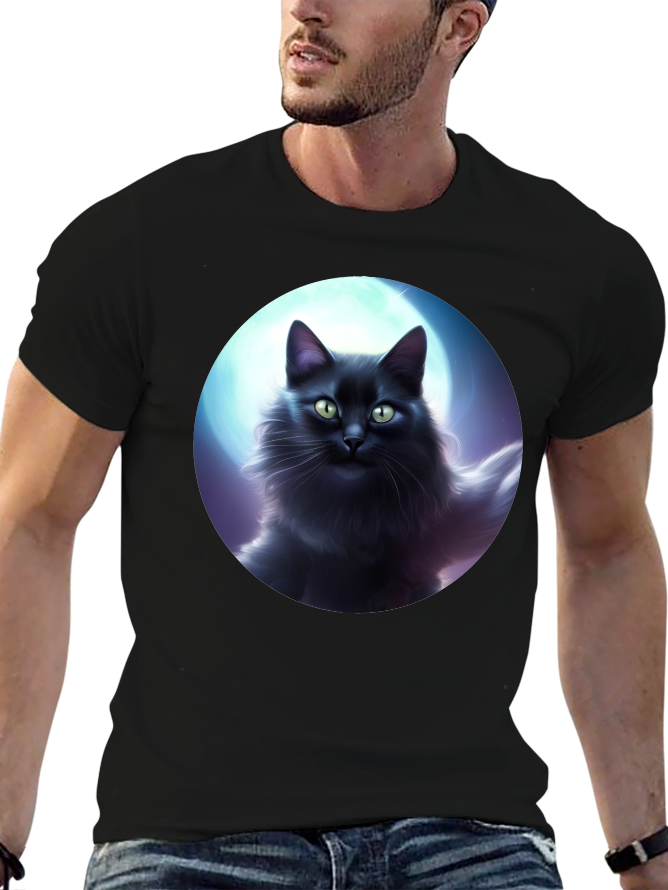 Black Cat Moon T-Shirt - Midnight Feline Tee