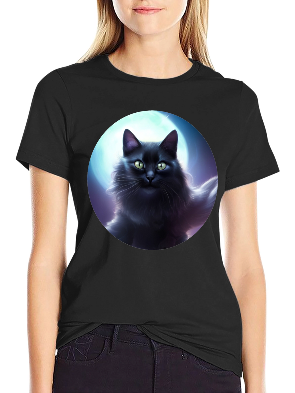 Black Cat Moon T-Shirt - Midnight Feline Tee